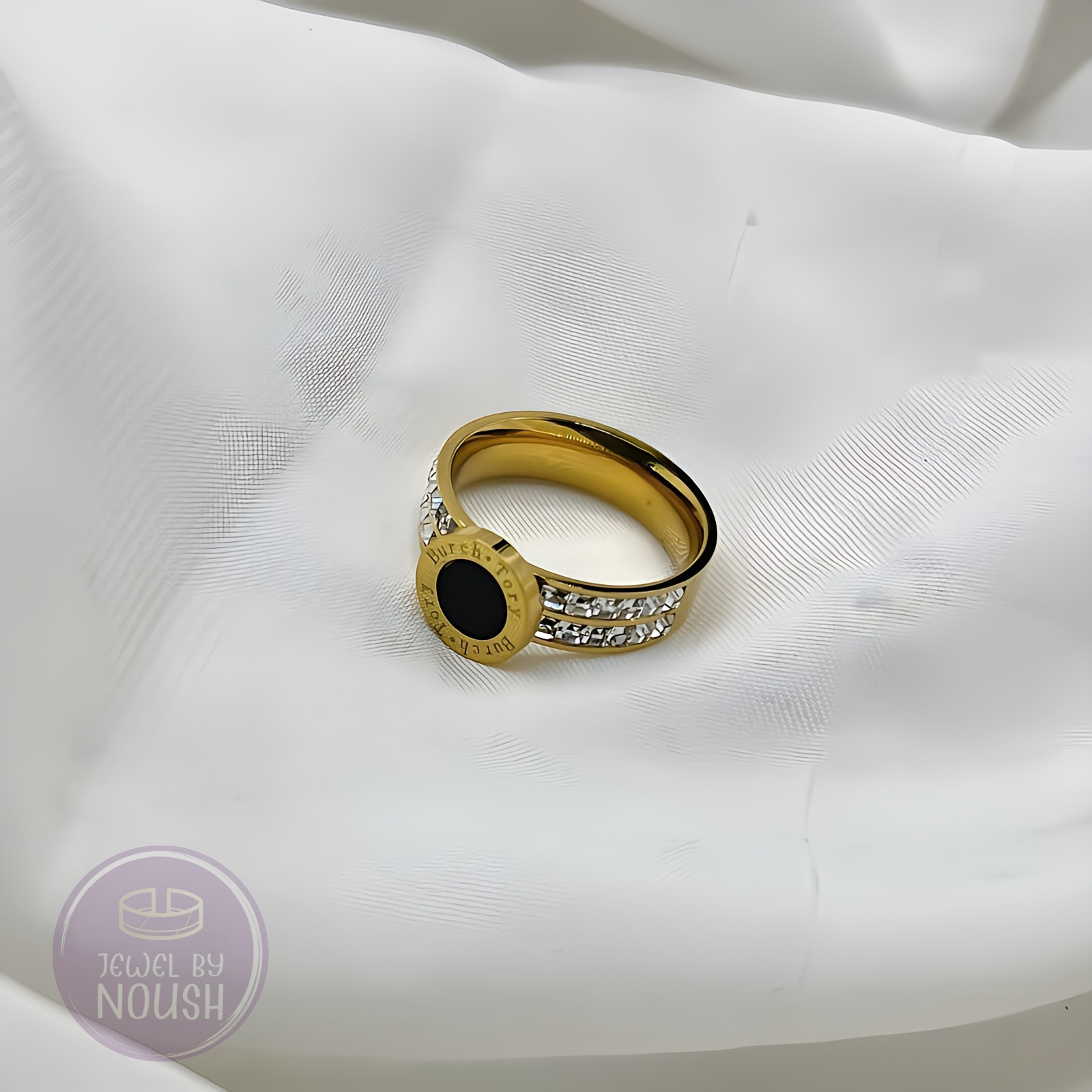 Onyx Orbit Stainless Steel Ring Inspired by Bvlgari