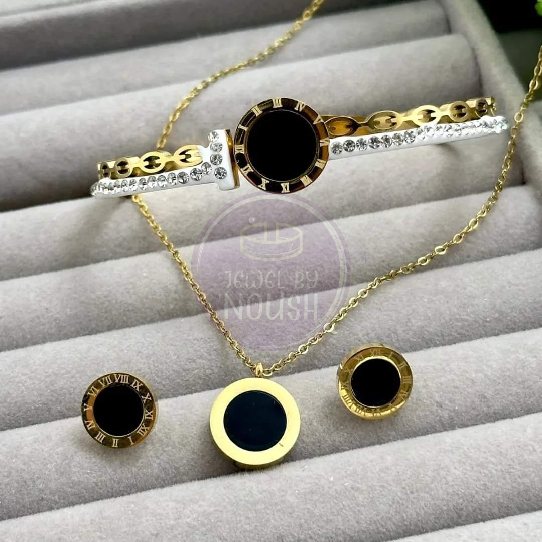 Timeless Noir - Roman Numeral Jewelry Ensemble