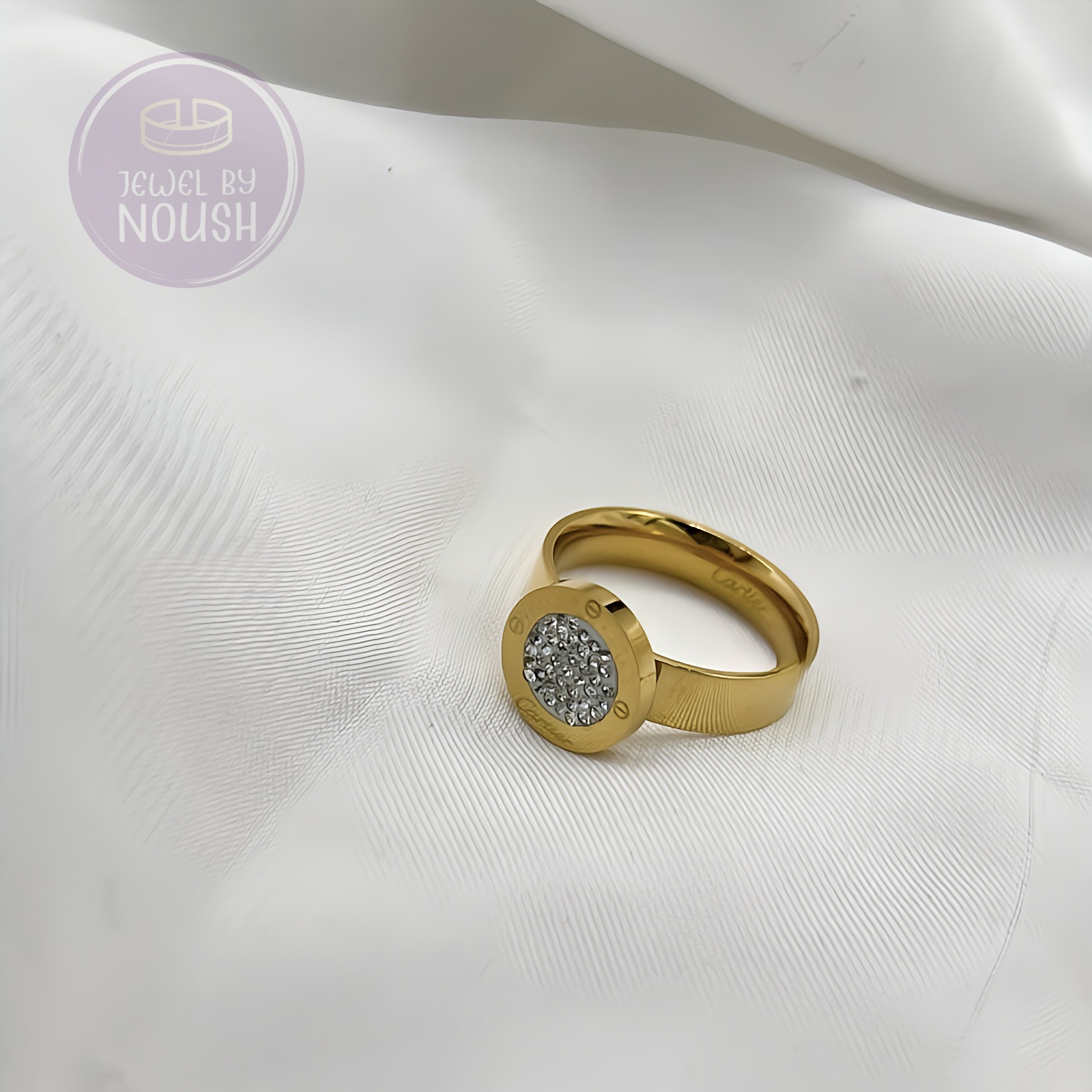 Lustrous Diamond Circle - Textured Gold Ring