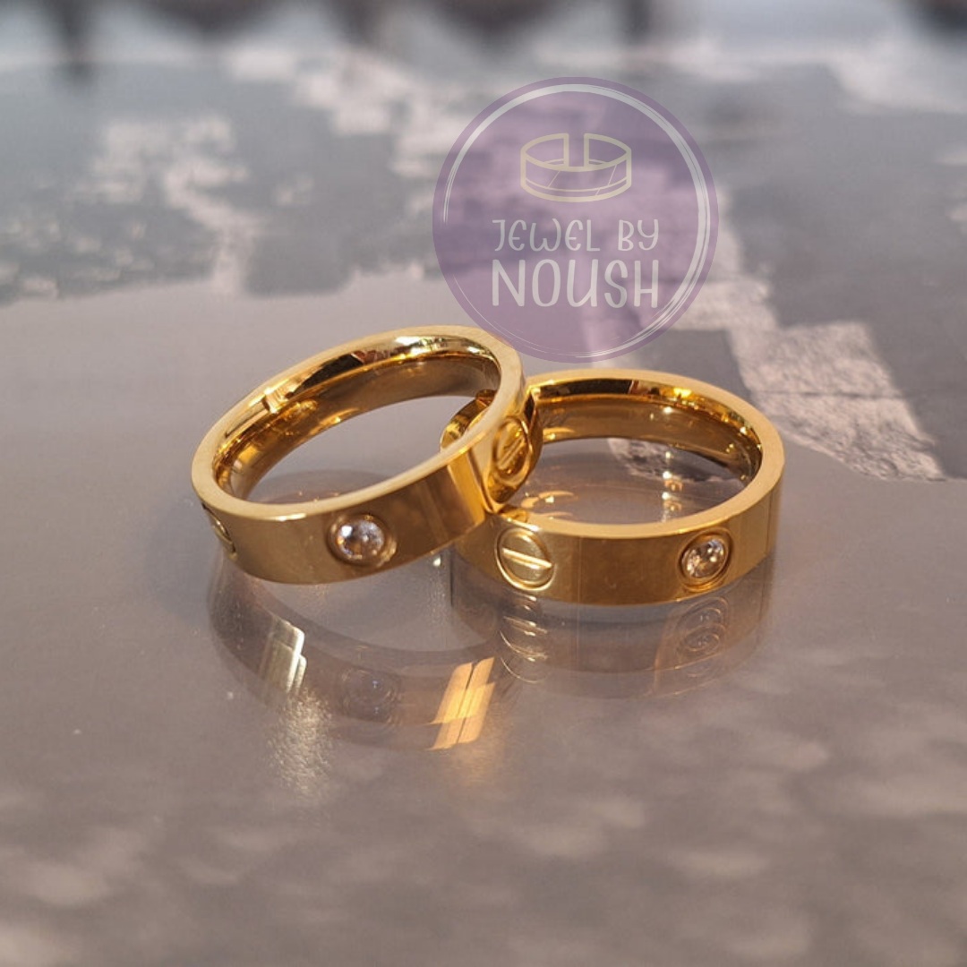 Cartier Inspired Diamond Screw Motif Gold Rings