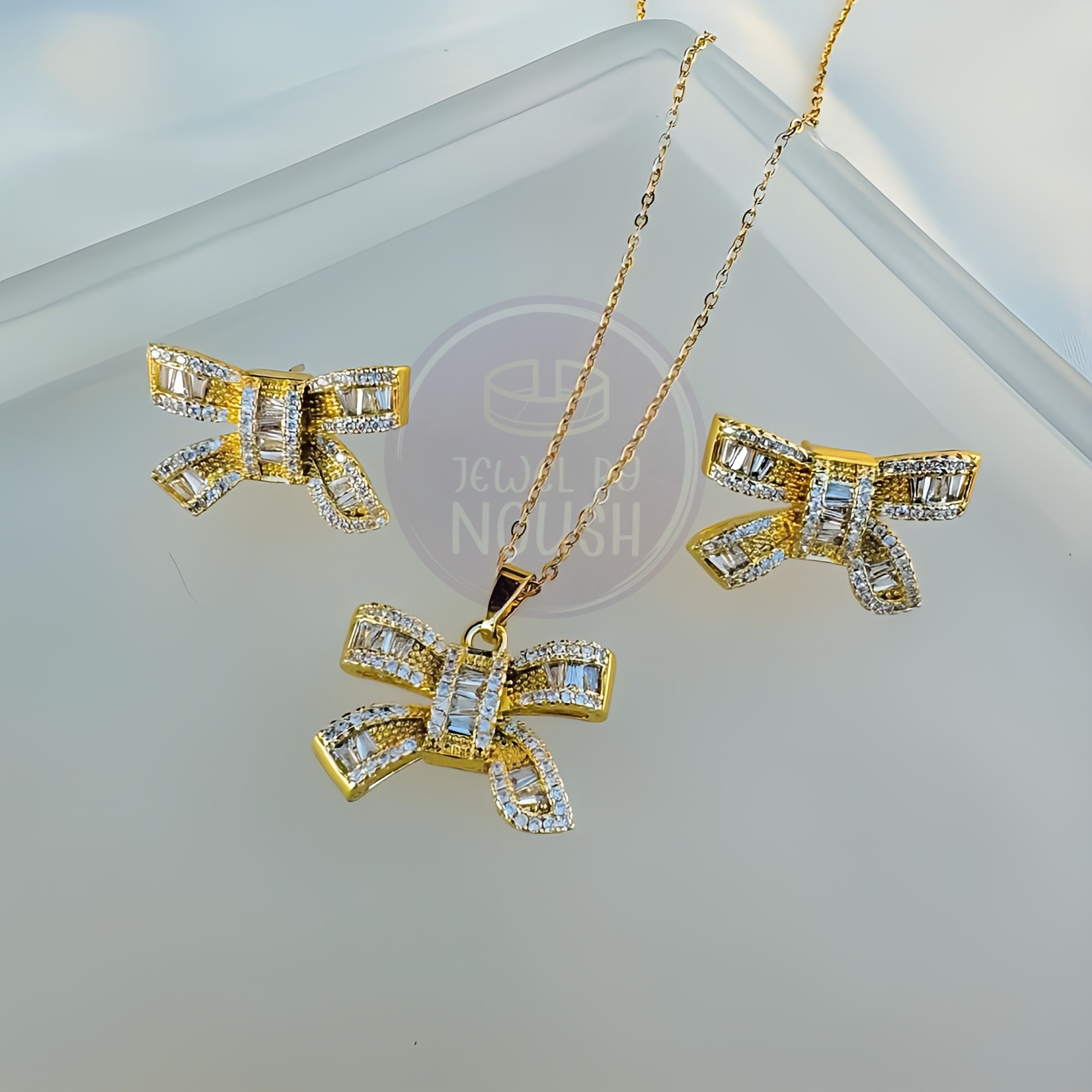 Gemstone Bow Pendant Set
