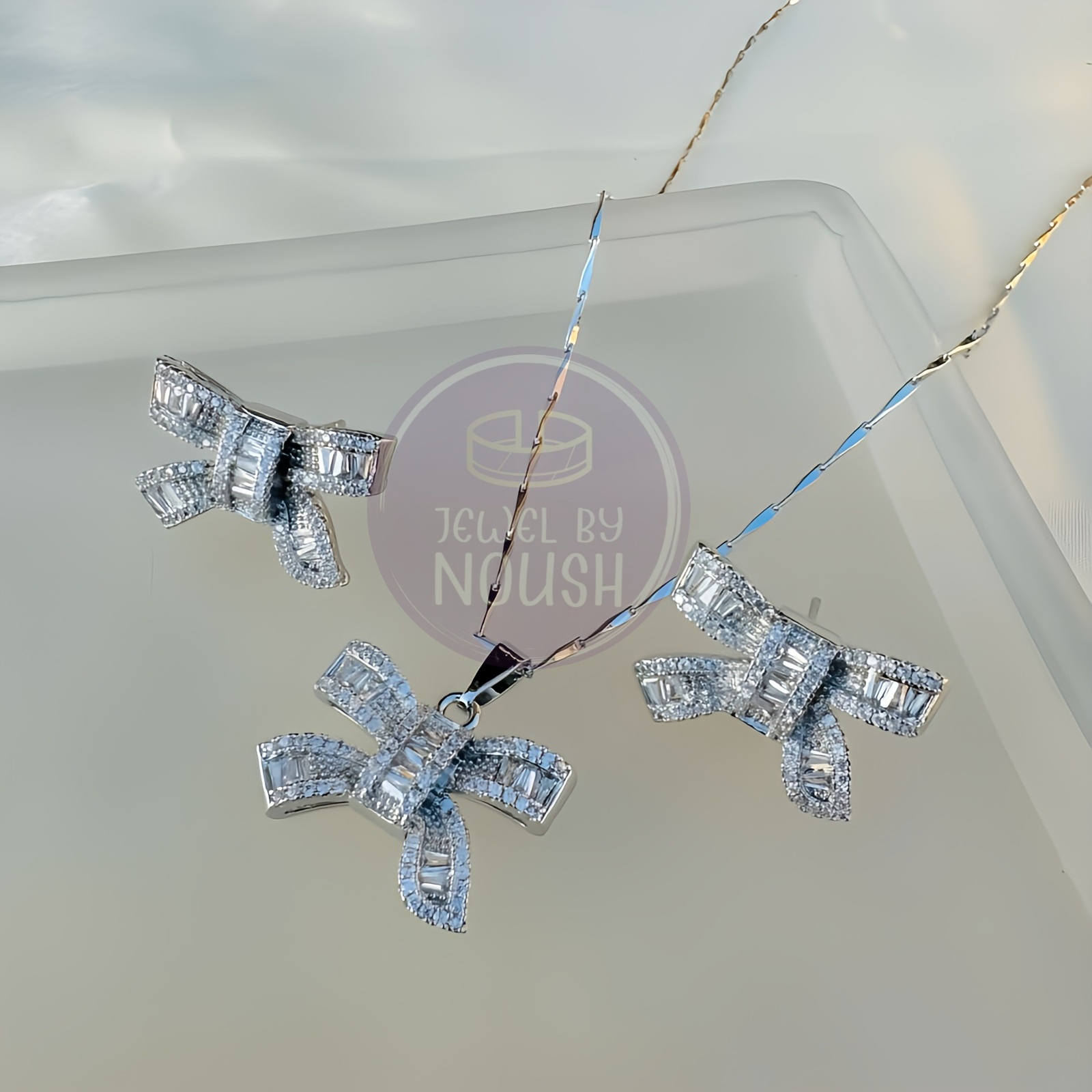 Gemstone Bow Pendant Set