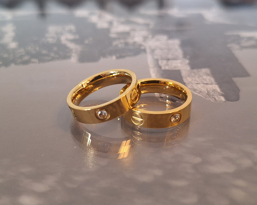 Cartier Inspired Diamond Screw Motif Gold Rings