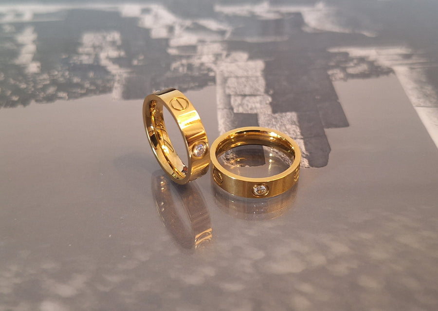 Cartier Inspired Diamond Screw Motif Gold Rings
