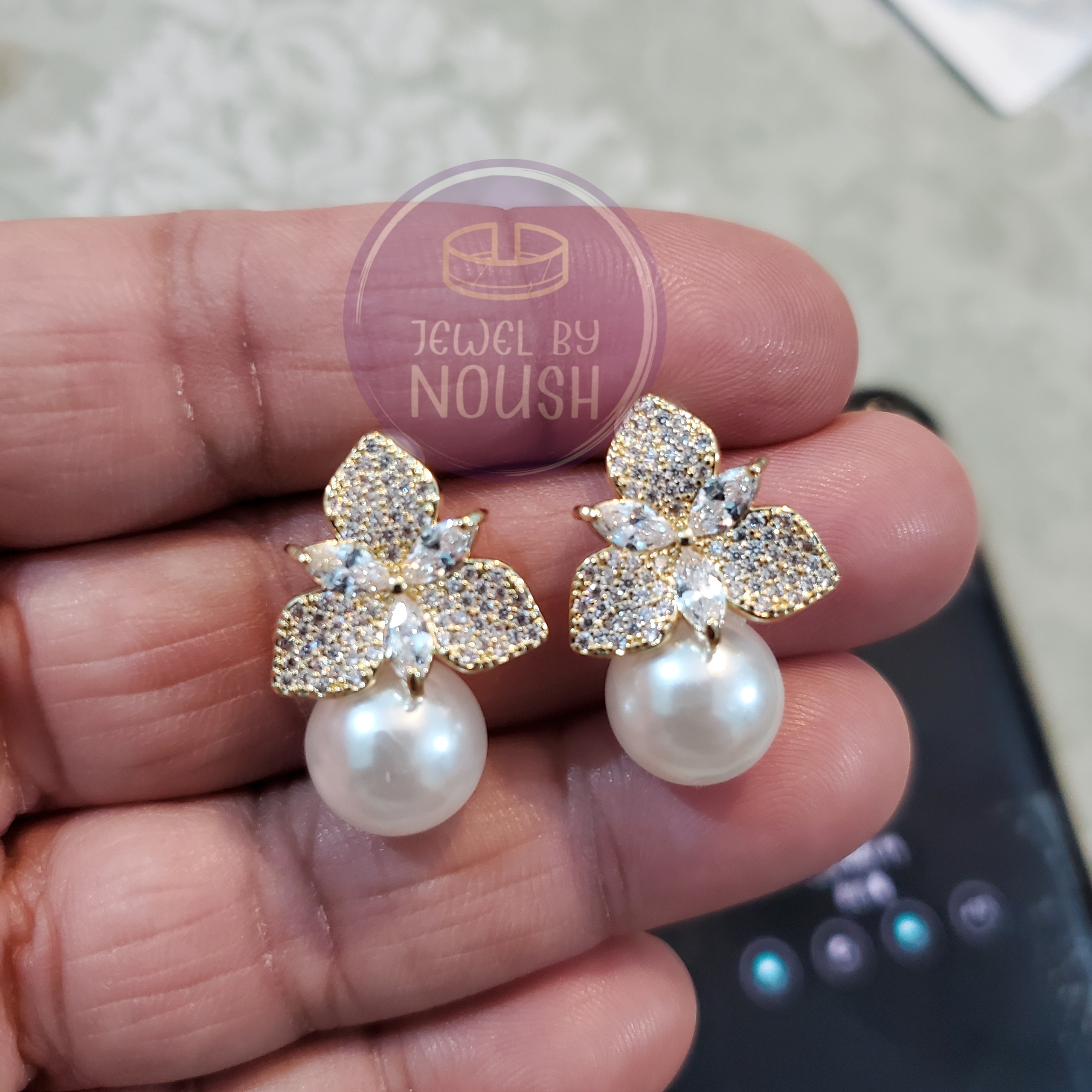 Floral Gemstone Earrings with Pearl Accent