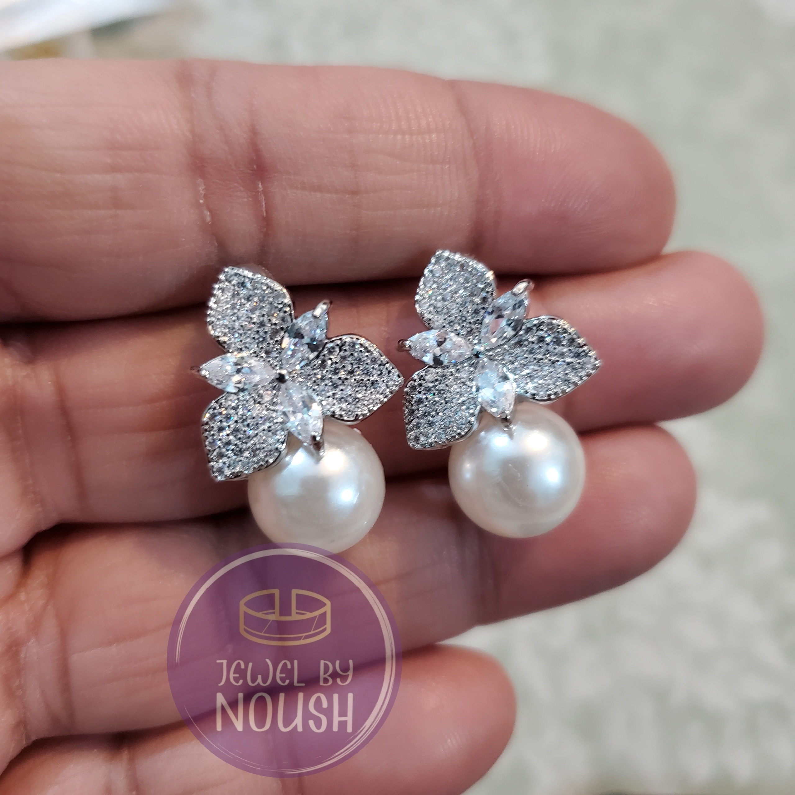 Floral Gemstone Earrings with Pearl Accent