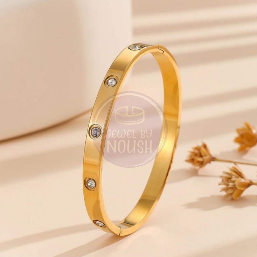 Crystal Elegance Gold Bangle with Full Stones