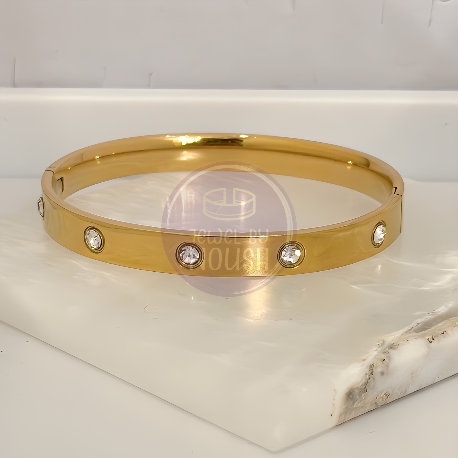 Crystal Elegance Gold Bangle with Full Stones