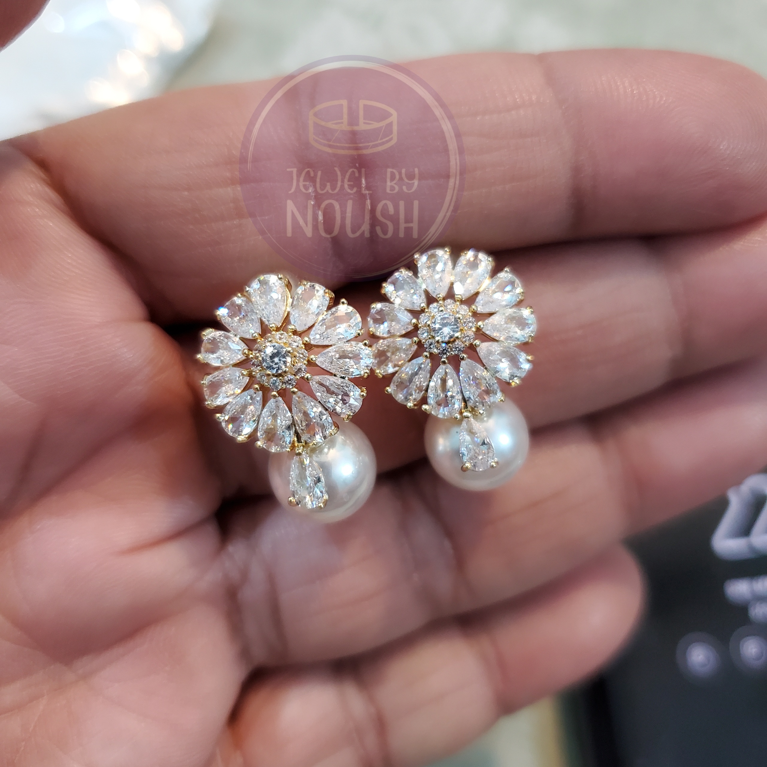 Floral Gemstone and Pearl Earrings