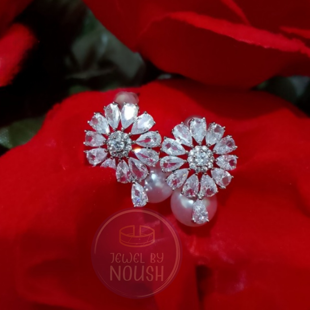 Floral Gemstone and Pearl Earrings