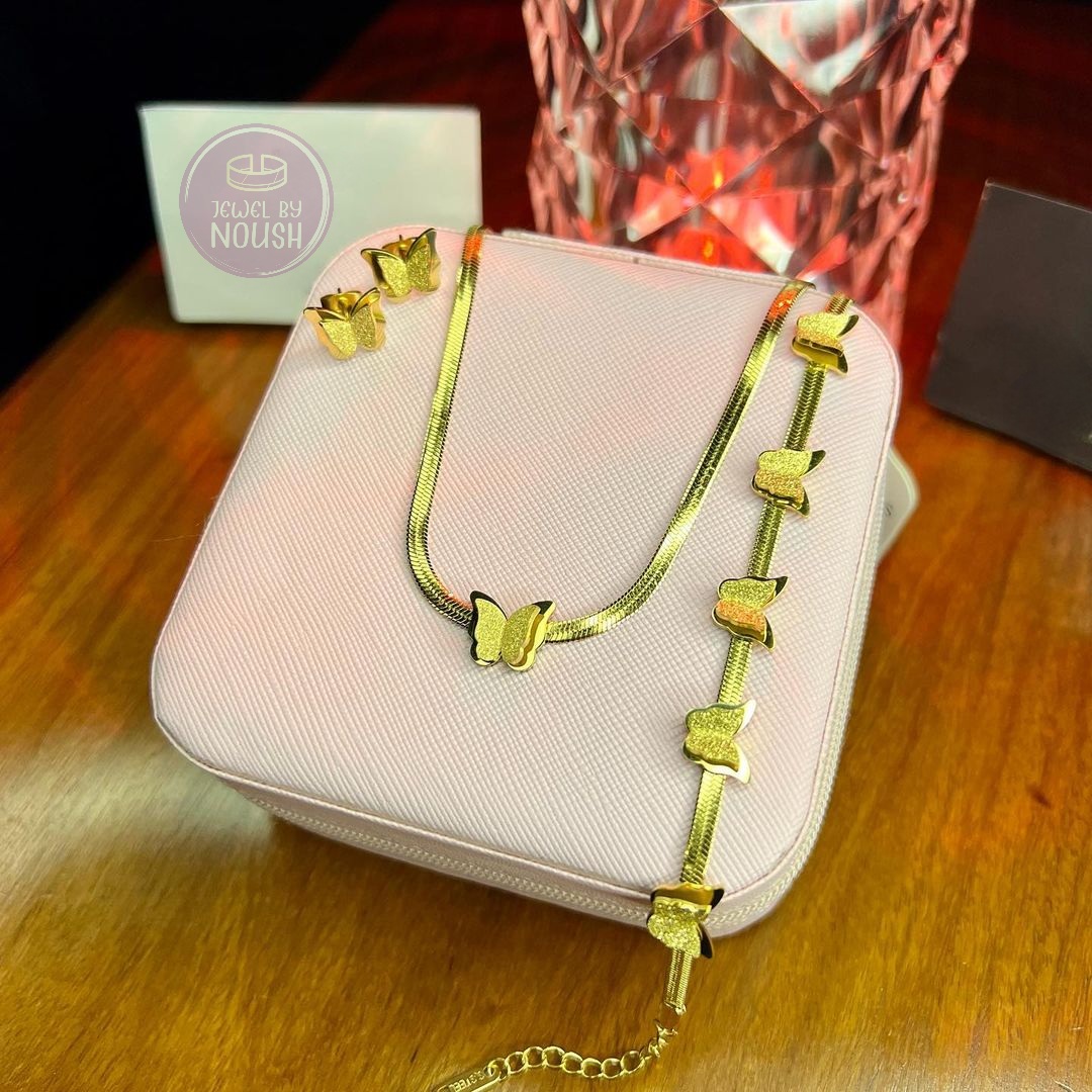 Stainless Steel Gold-Plated 18k Butterfly Jewelry Set