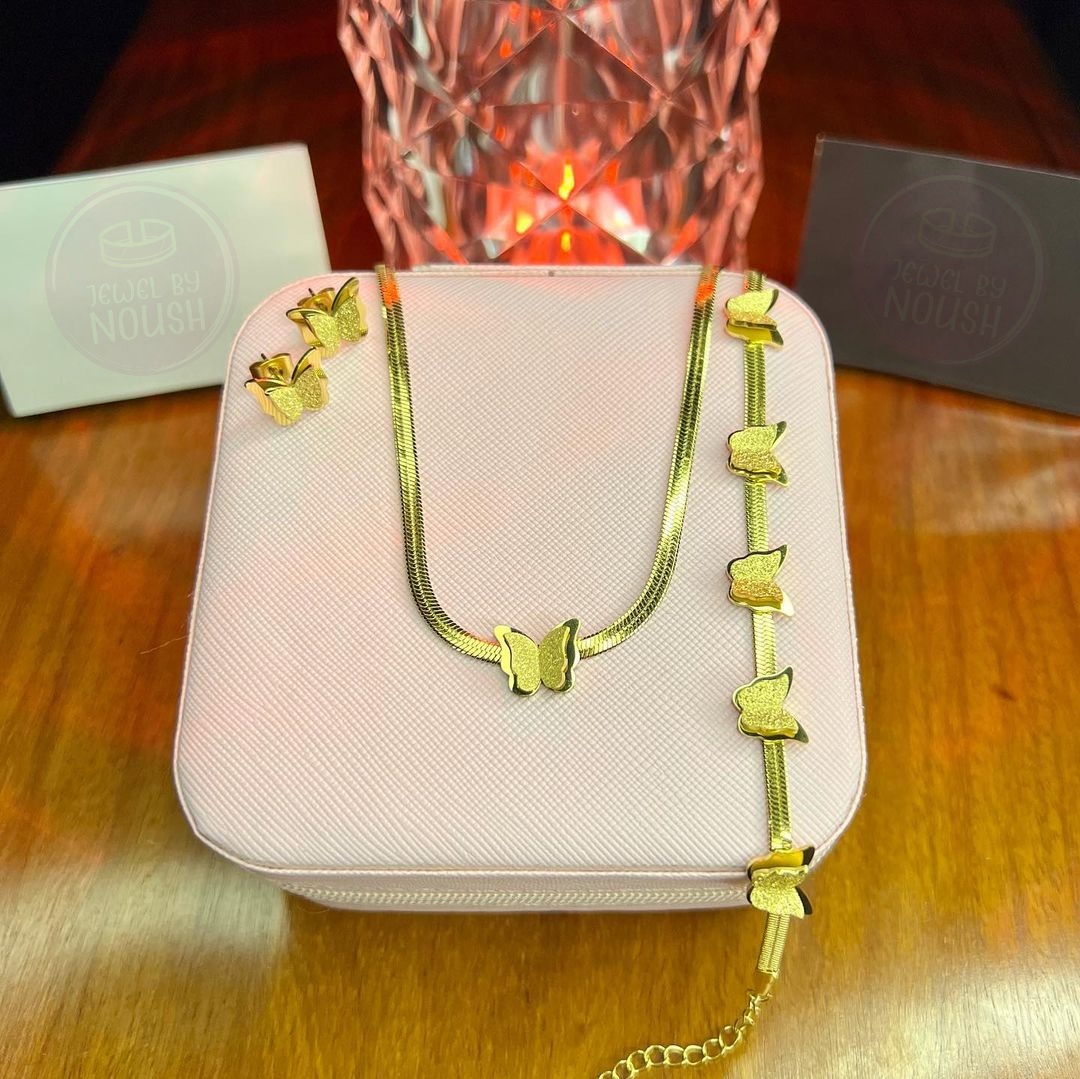 Stainless Steel Gold-Plated 18k Butterfly Jewelry Set