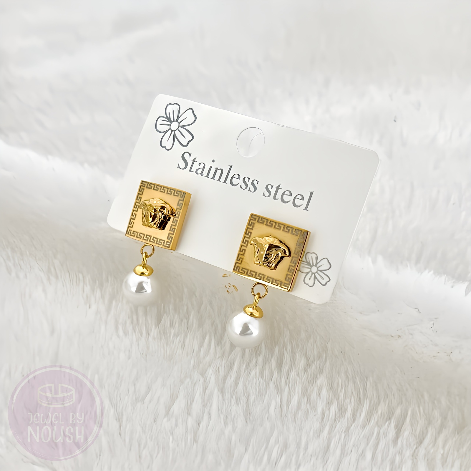 Medusa Pearl Drop - Gold Tone Earings