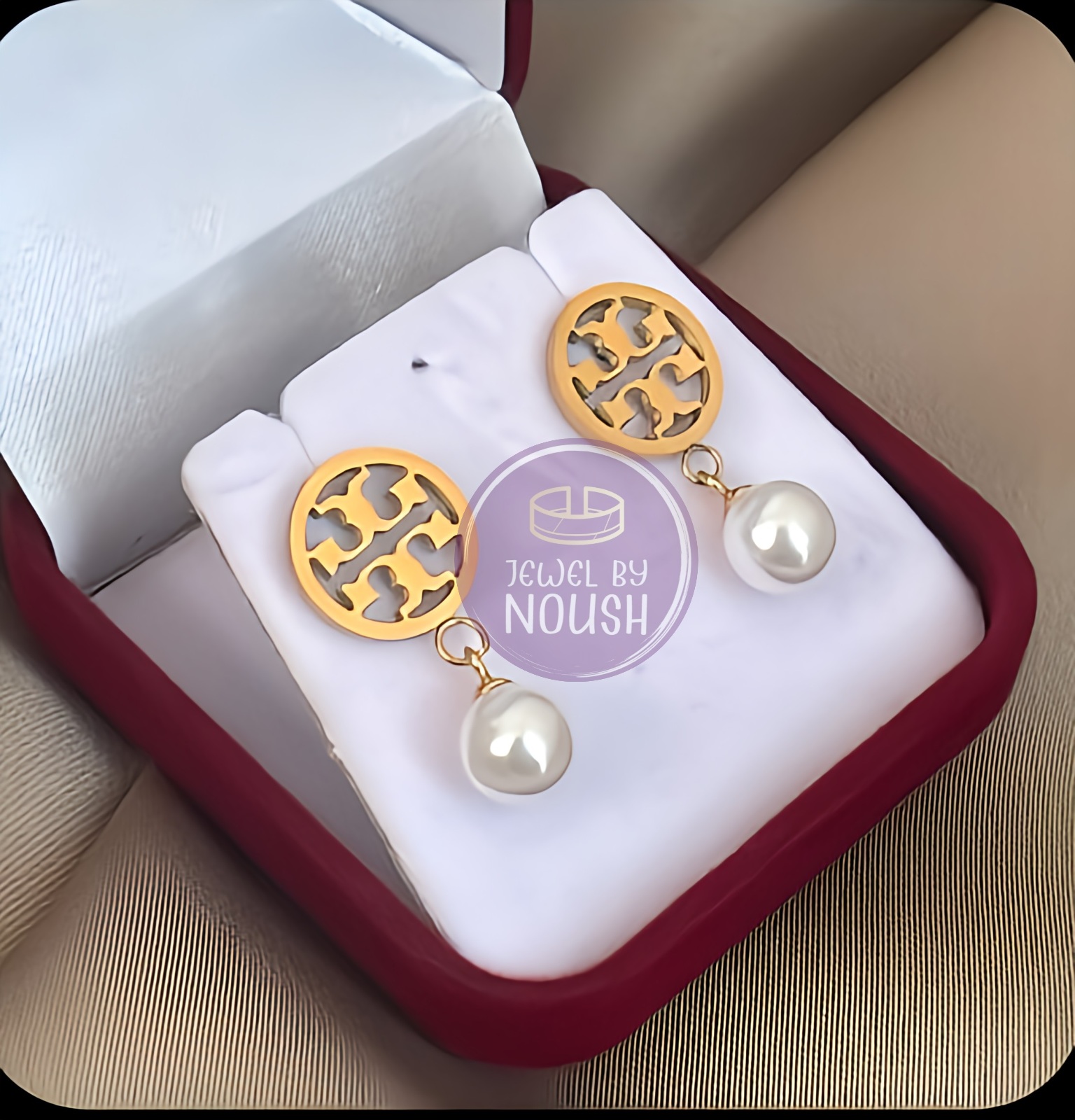 Gold Cut-out and Pearl Drop Earrings