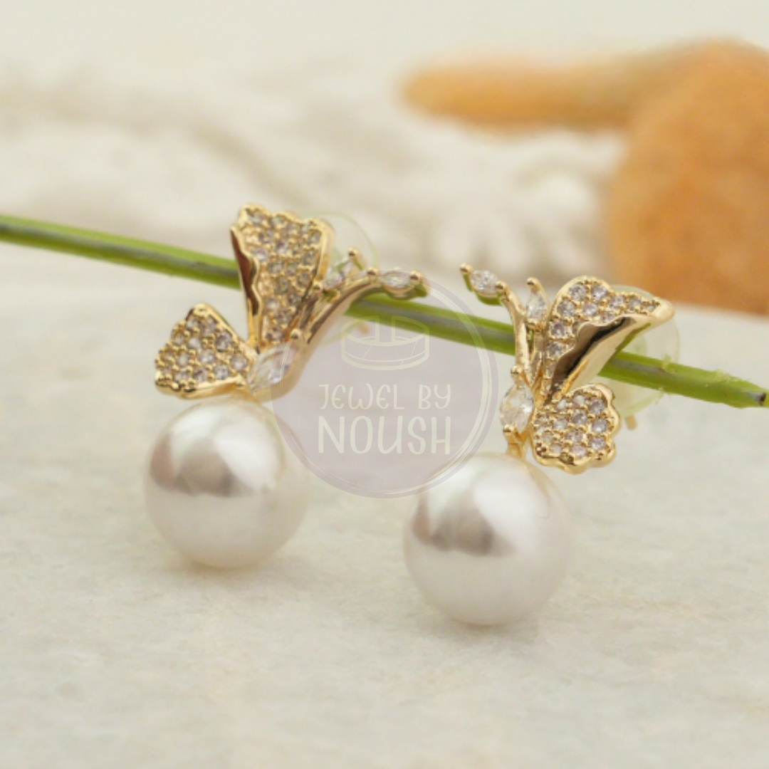Butterfly Crystal & Pearl Earrings