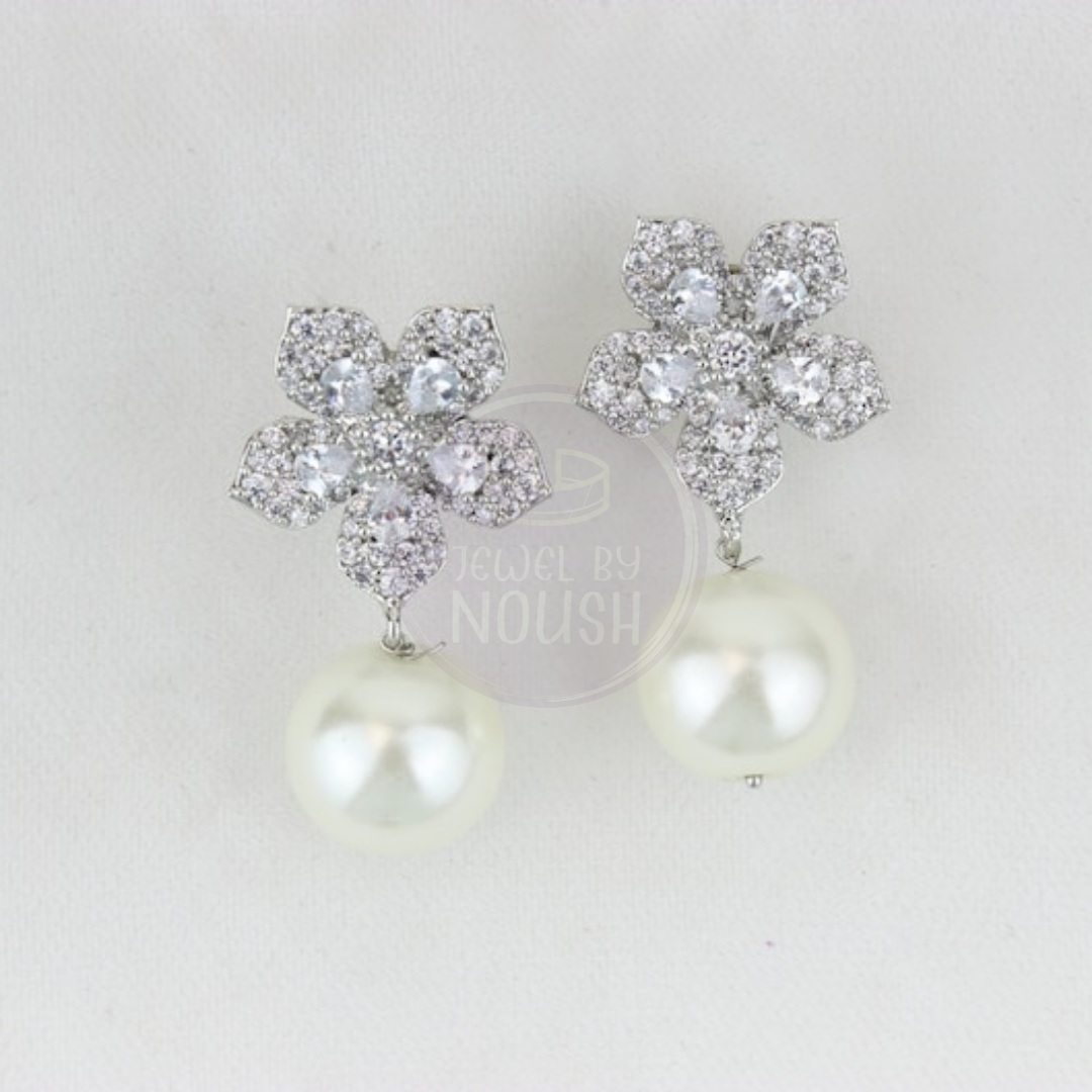 Floral Gemstone Pearl Drop Earings