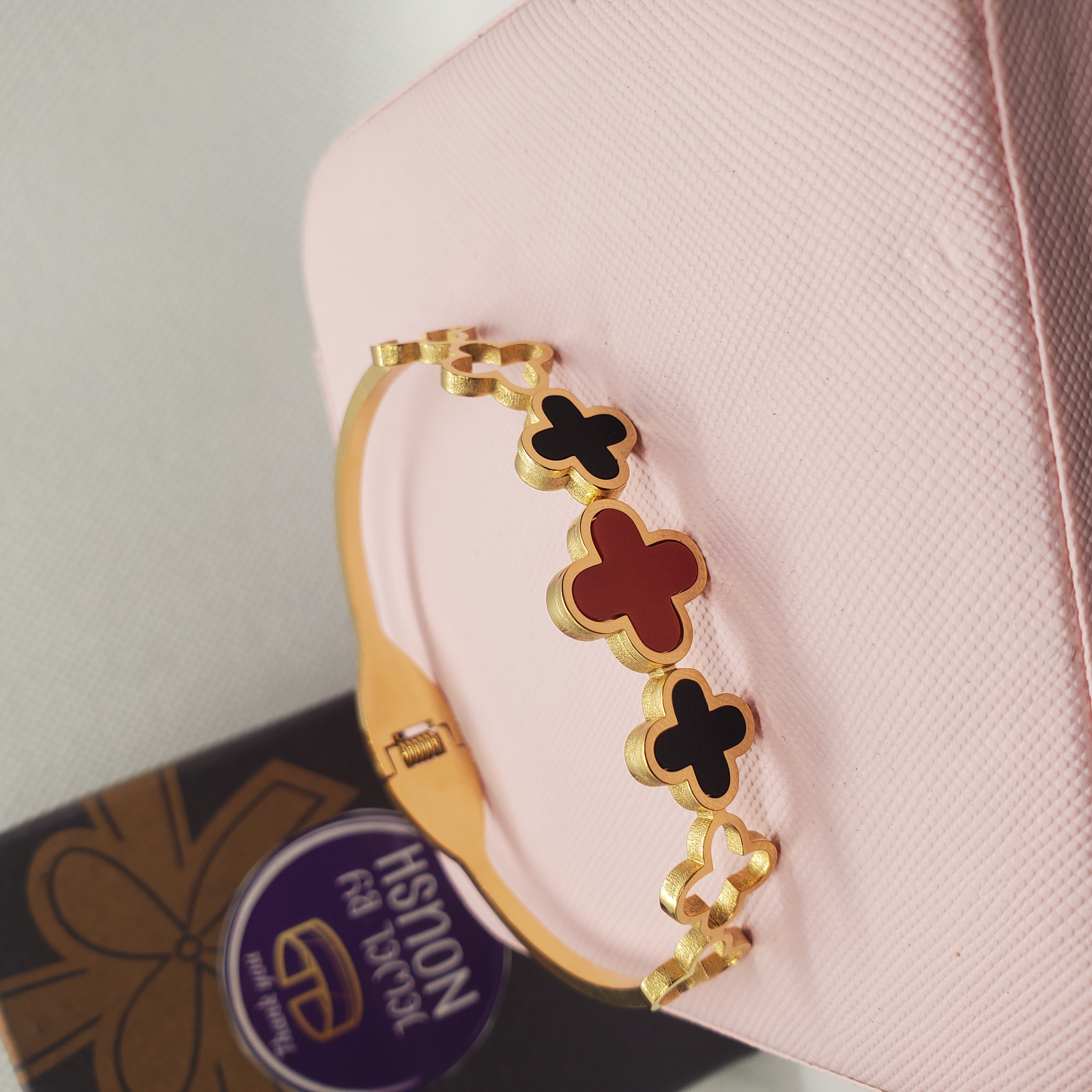 Red & Black Clover Charm Handcuff Bracelet