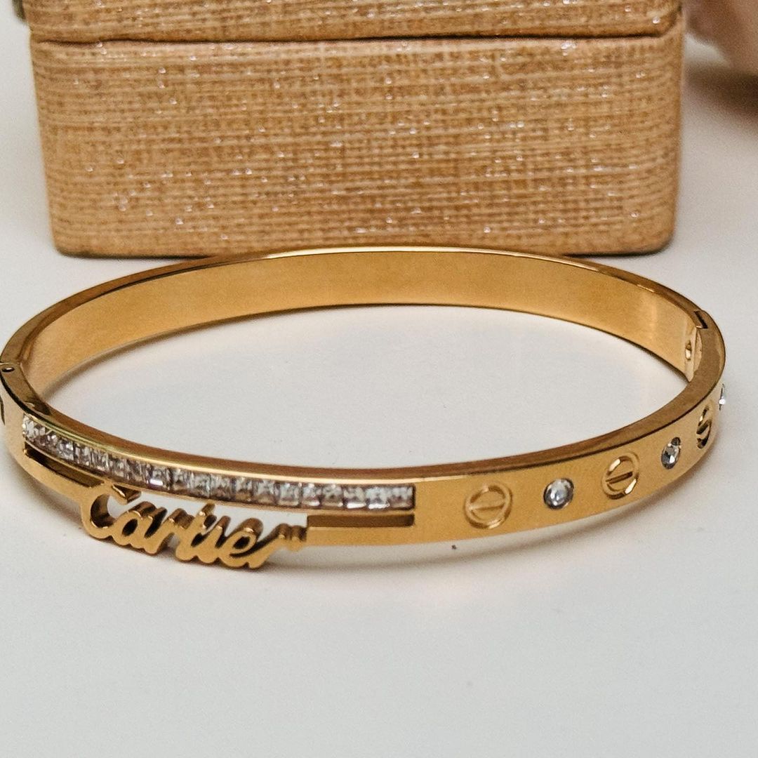Cartier-Inspired Love Bracelet with Gemstone Elegance