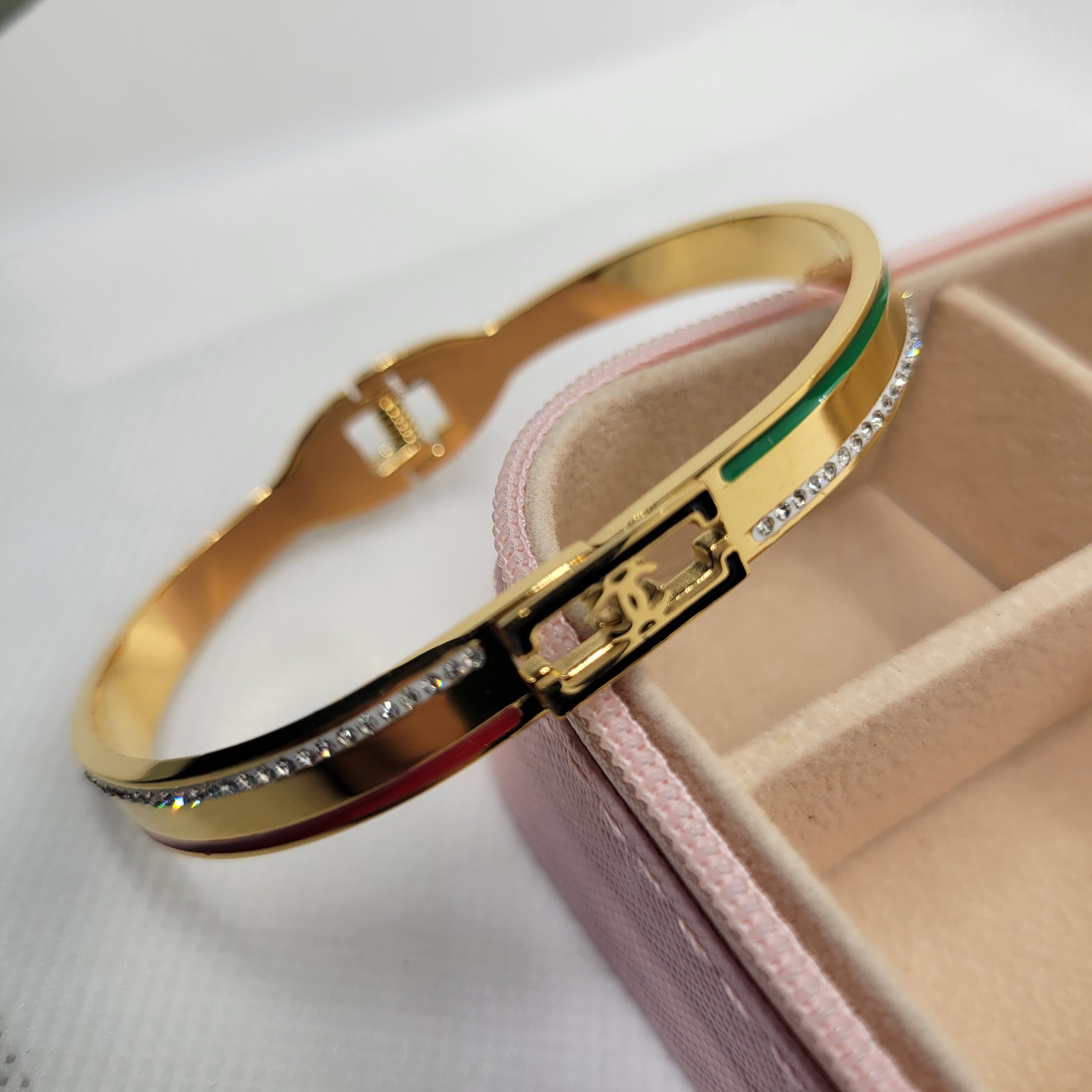  Gucci-Inspired Crystal and Enamel Hinged Bangle