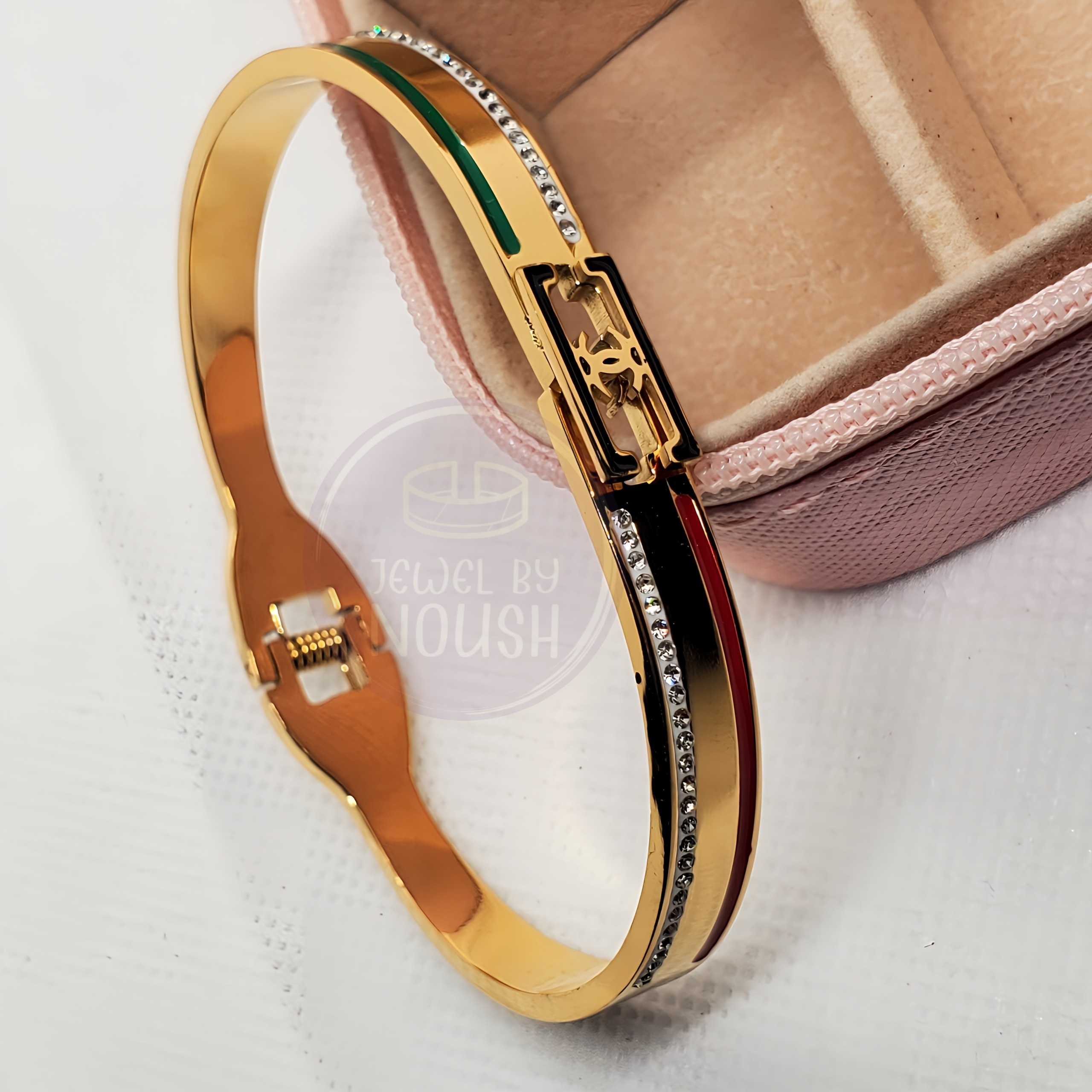  Gucci-Inspired Crystal and Enamel Hinged Bangle