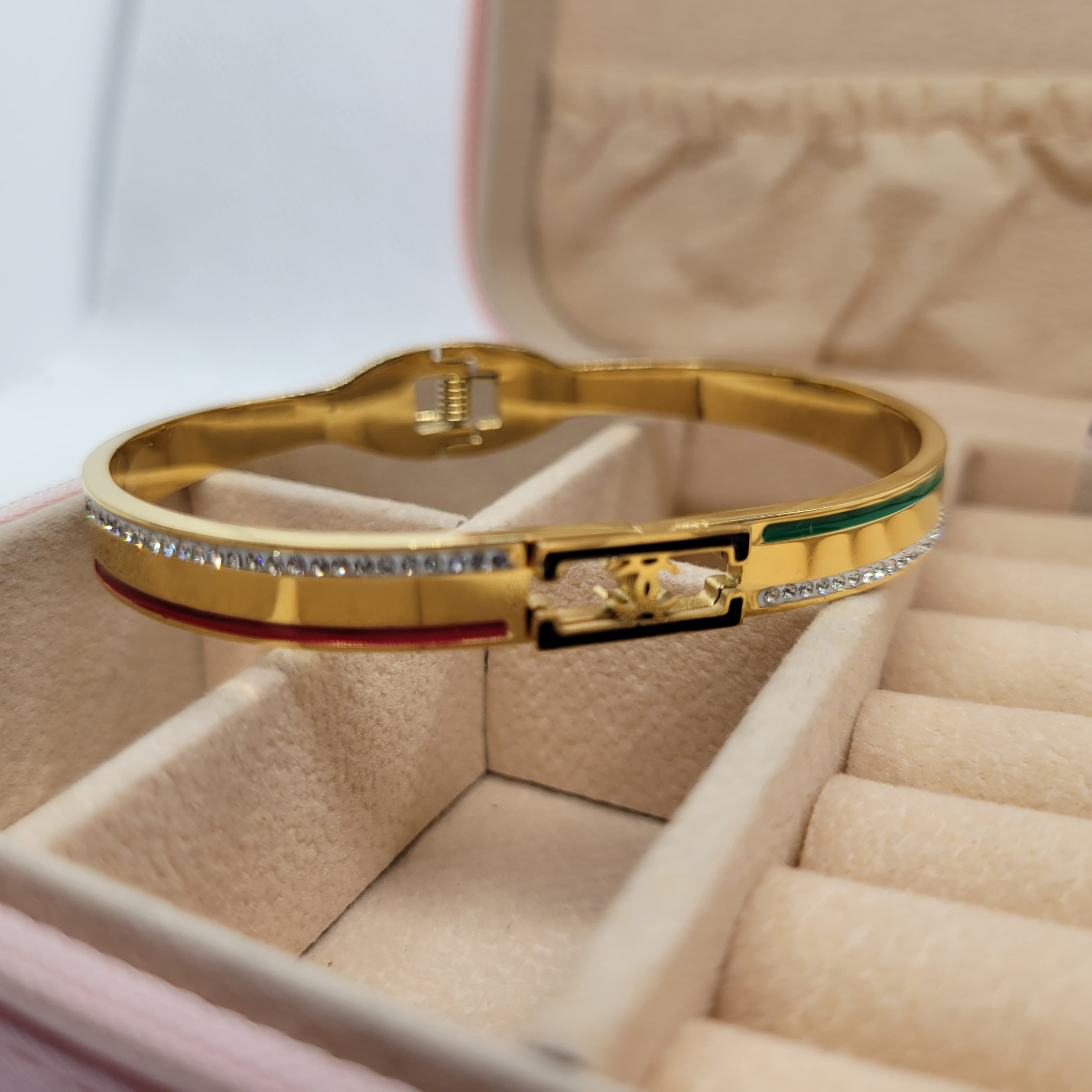  Gucci-Inspired Crystal and Enamel Hinged Bangle