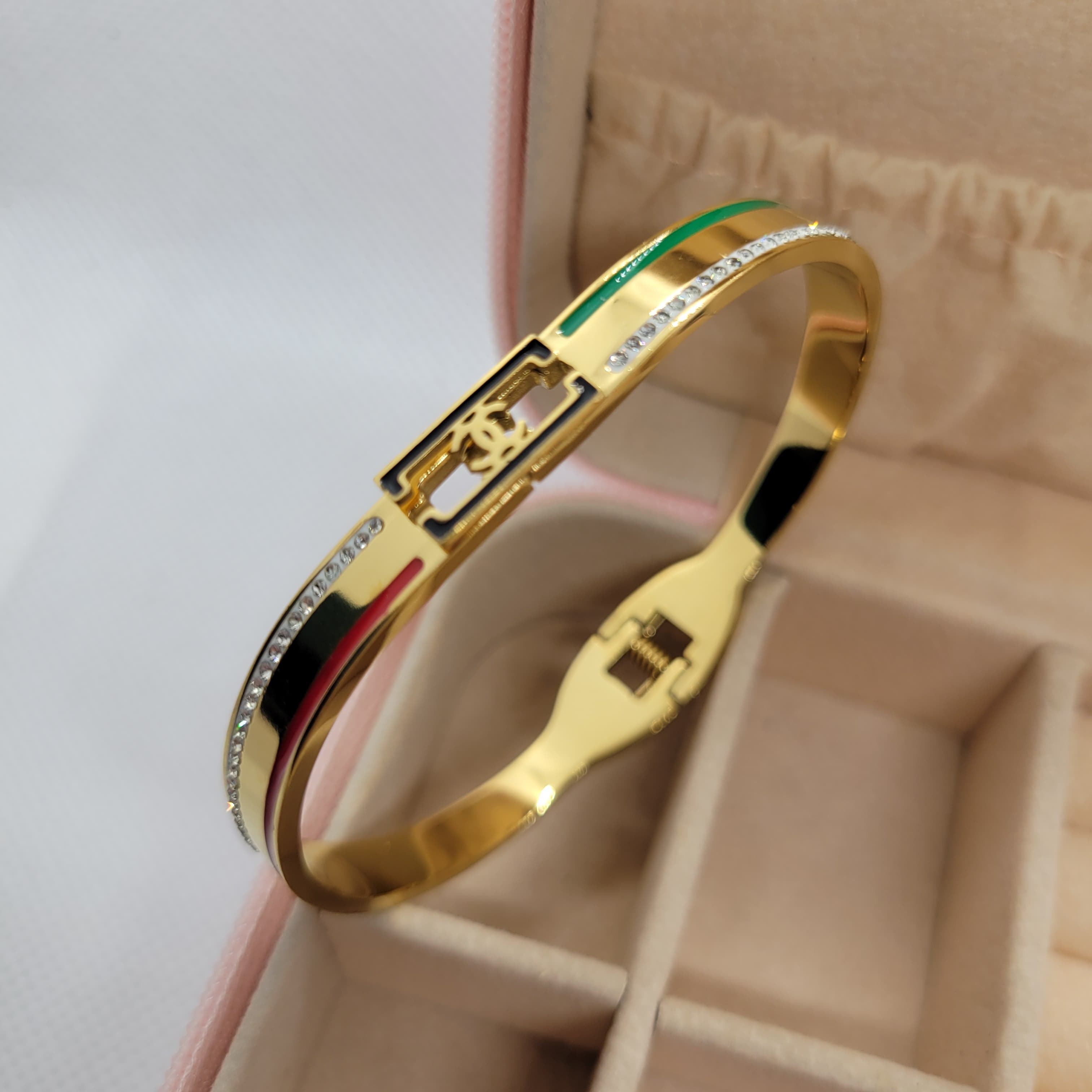  Gucci-Inspired Crystal and Enamel Hinged Bangle