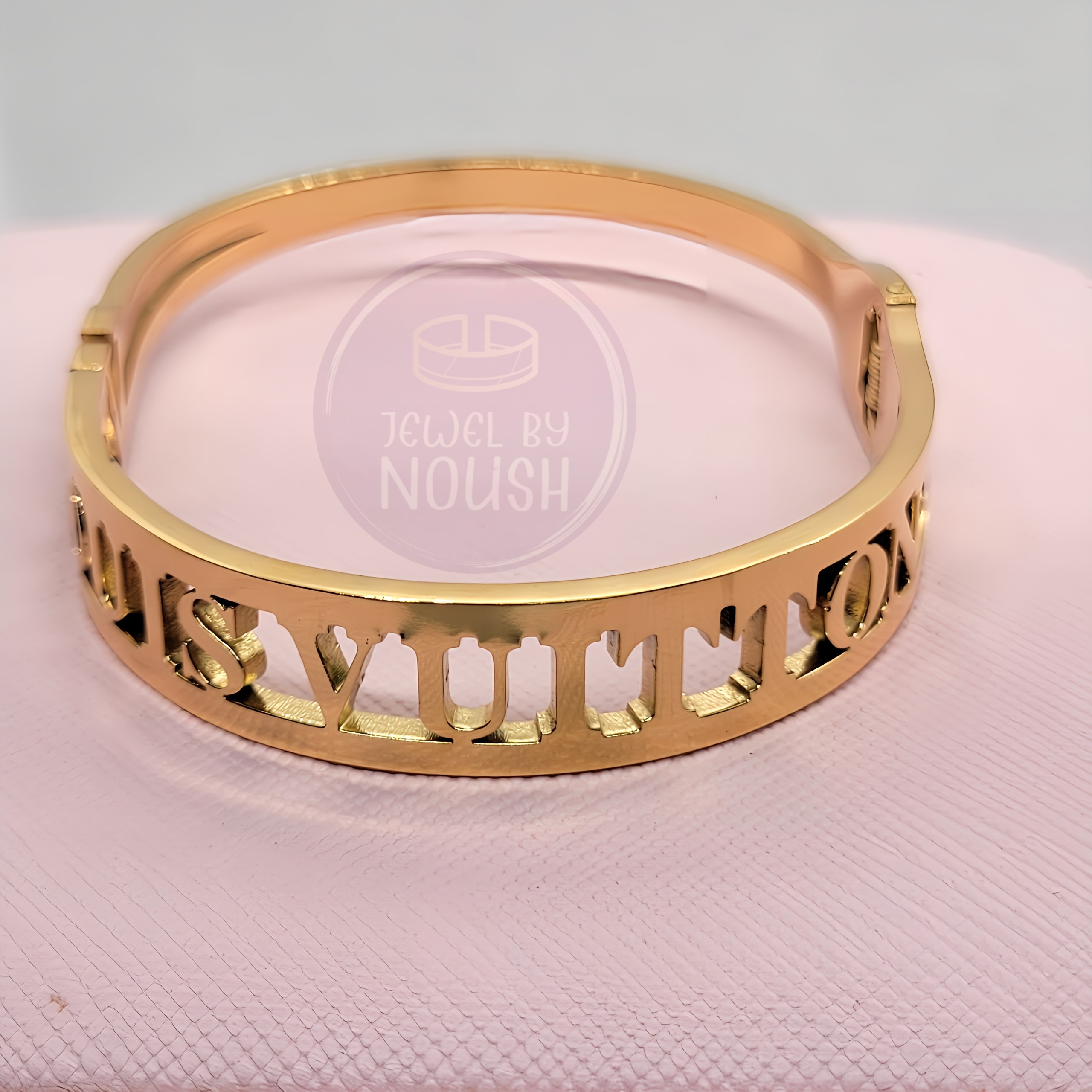  Louis Vuitton-Inspired Gold Bracelet Handcuff with Stones