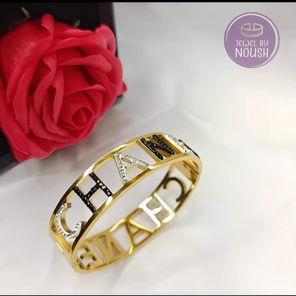 Channel Inspired Gold Bangle Bracelet