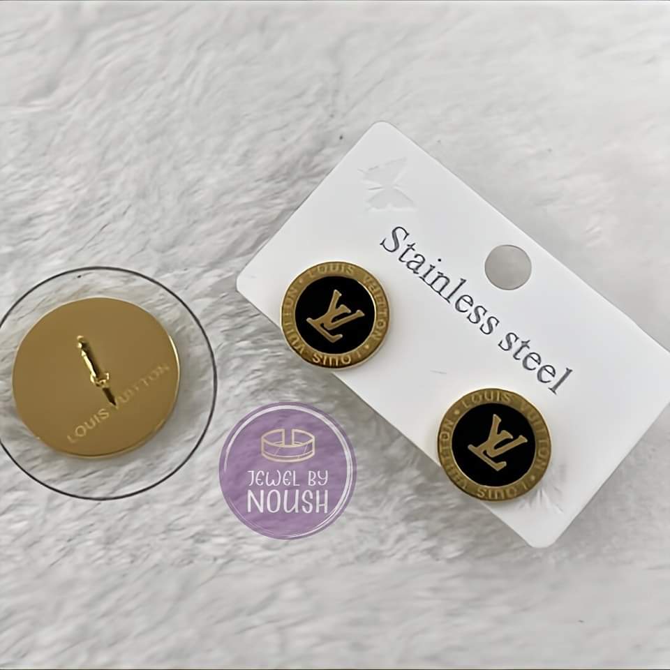  LV Logo Gold-Tone Studs
