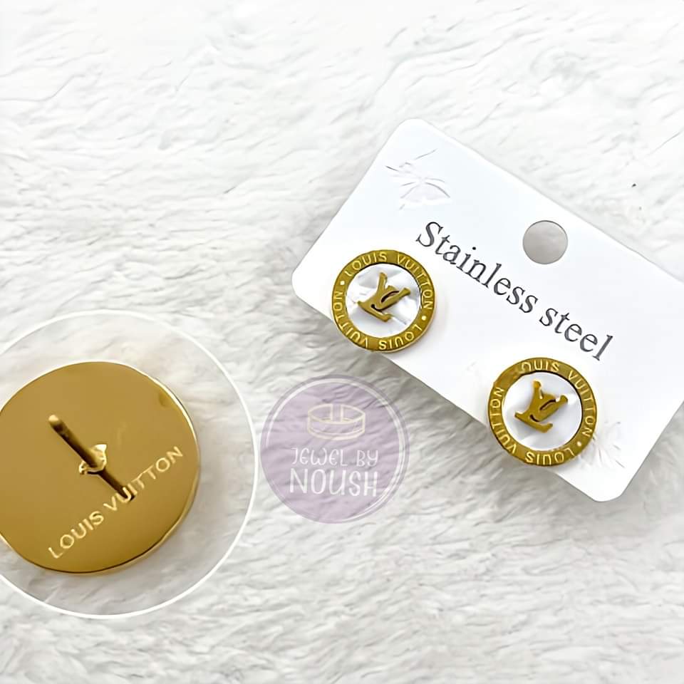  LV Logo Gold-Tone Studs