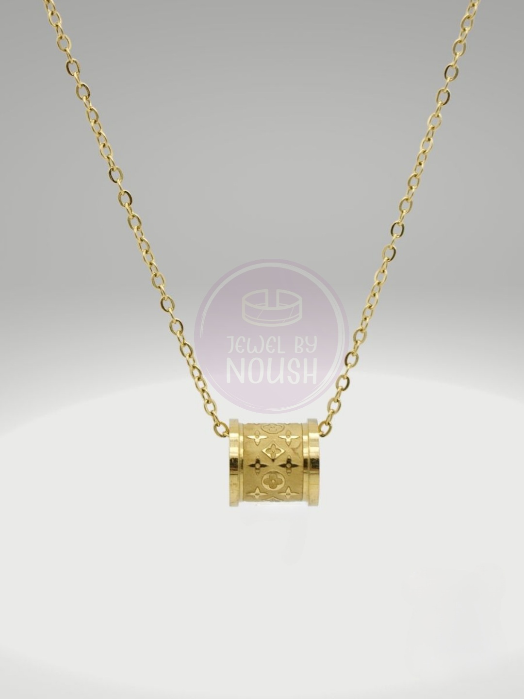 Engraved LV Gold Pendant Necklace