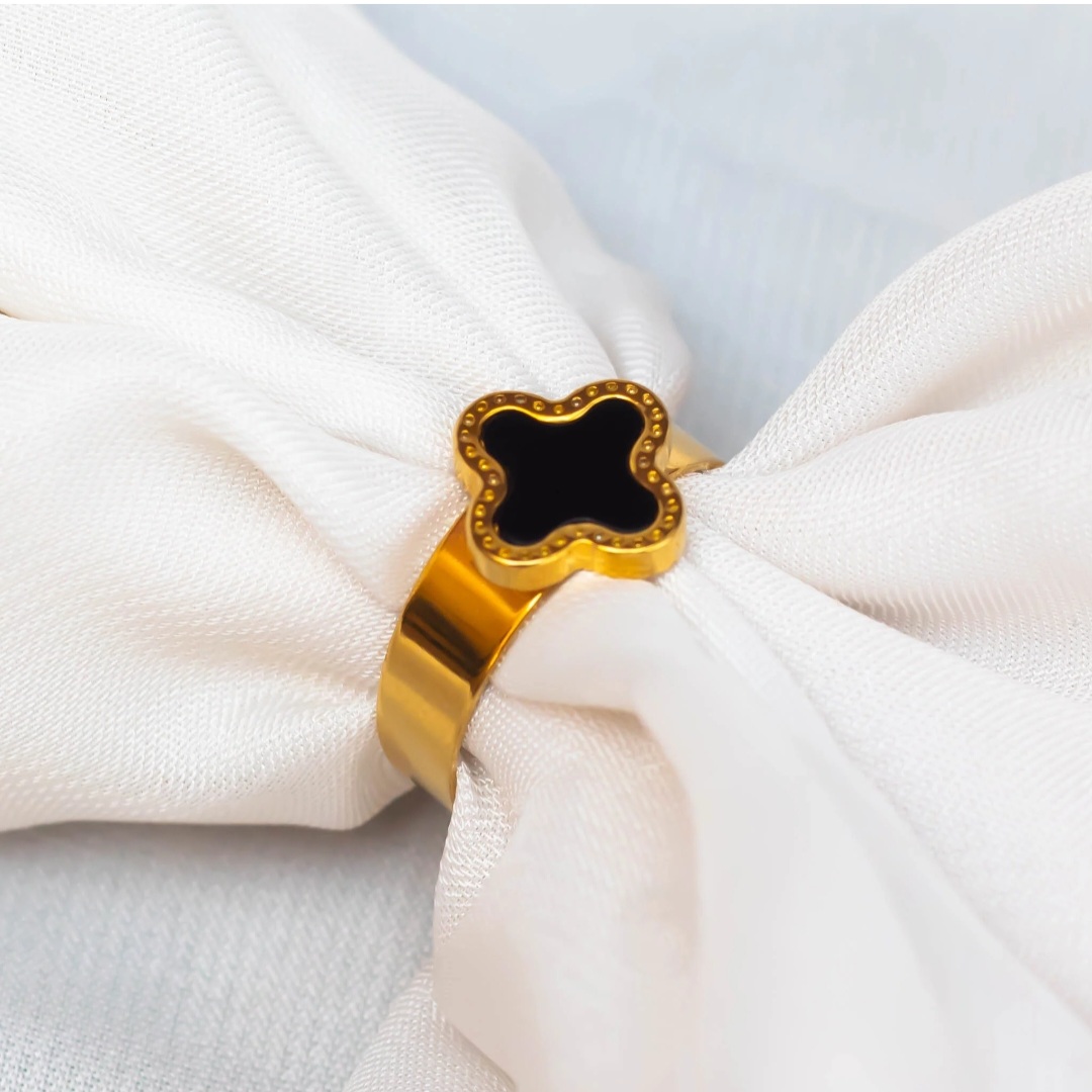 Elegant Gold-Tone Clover Adjustable Ring