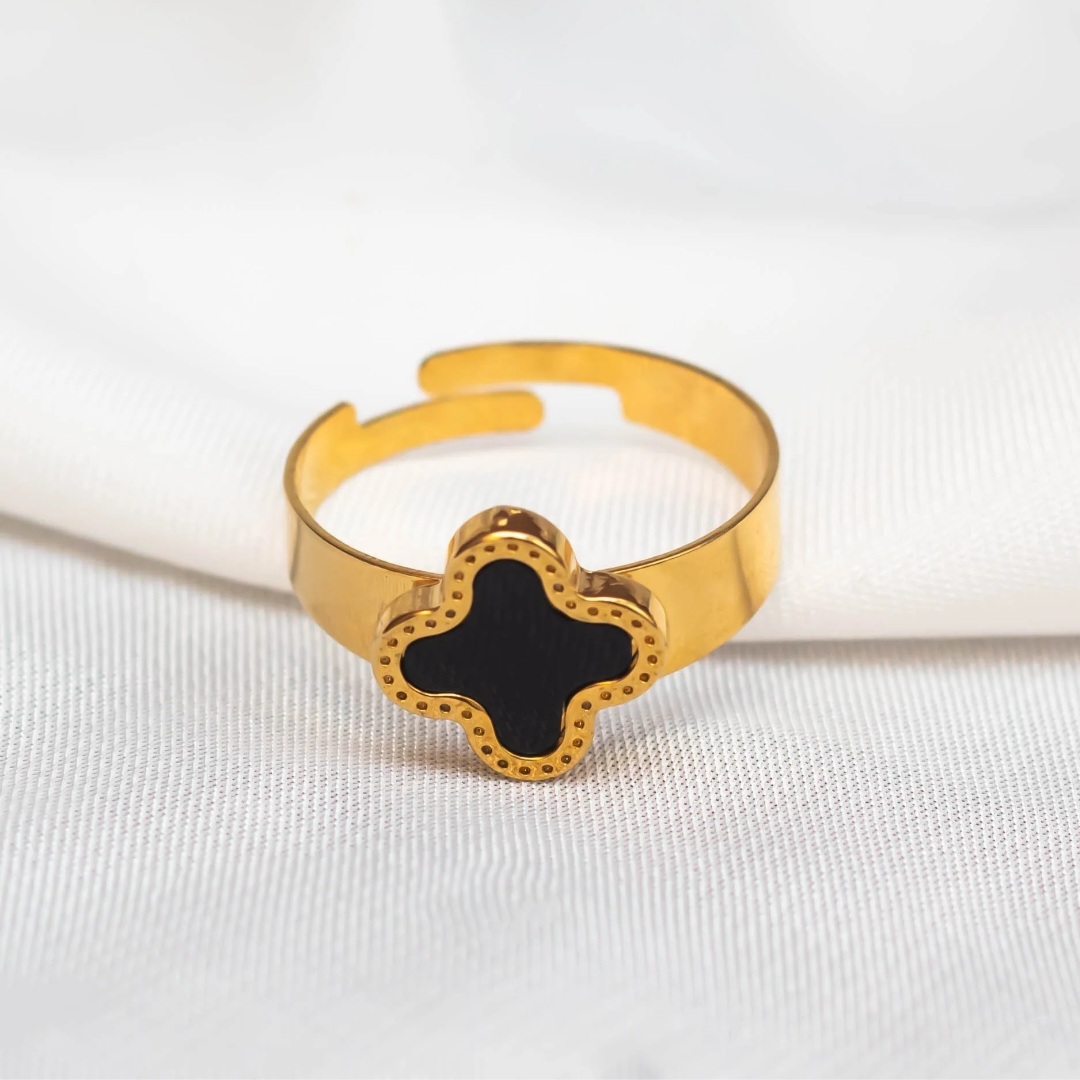 Elegant Gold-Tone Clover Adjustable Ring
