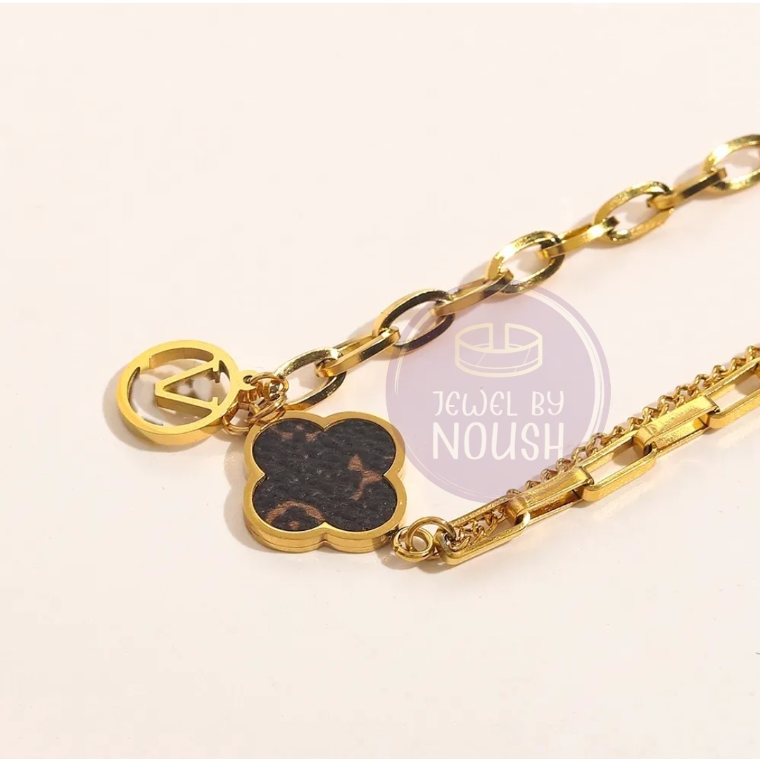 Gold-Tone Chain Link Bracelet with Clover Charm