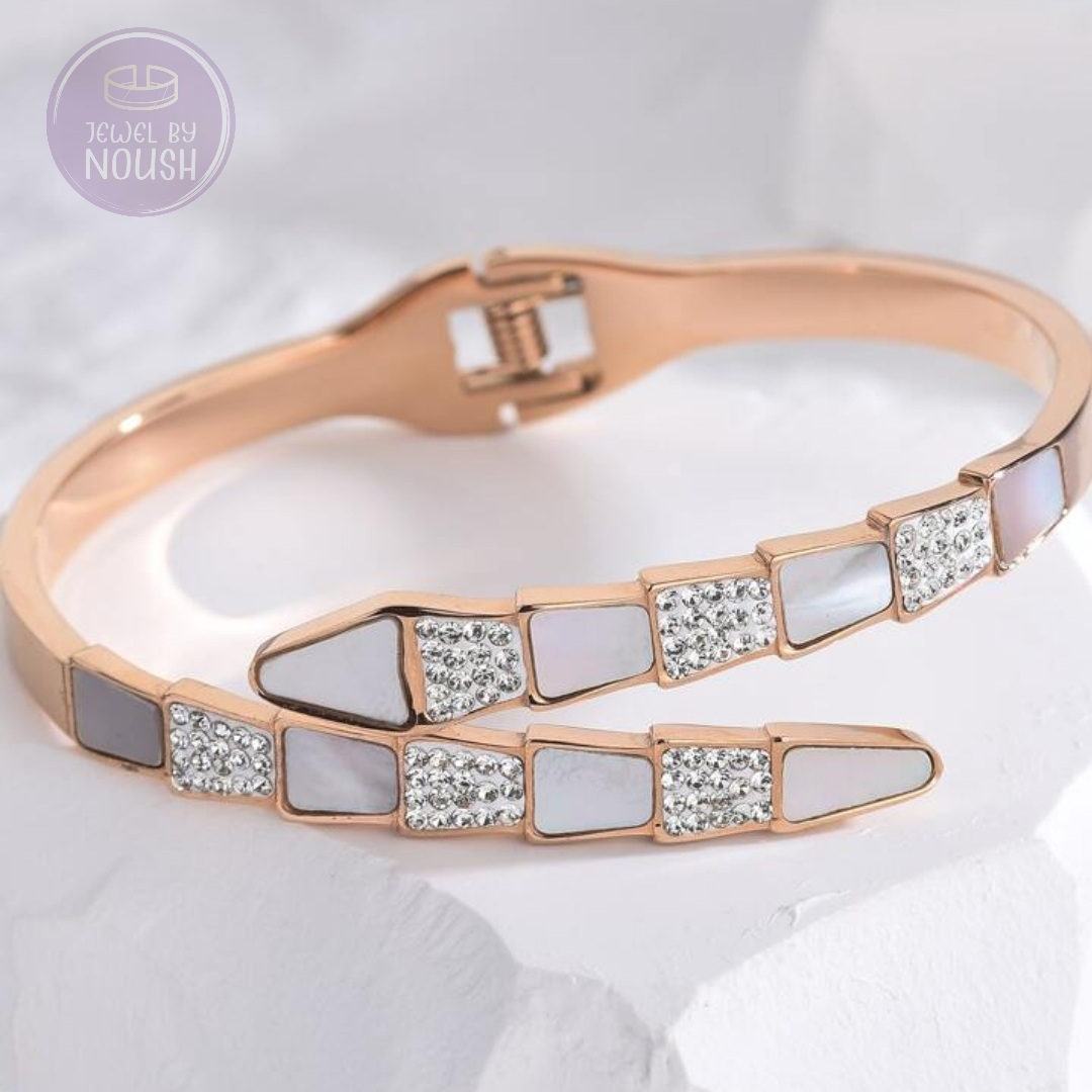  Geometric Opal and Diamond Rose Gold Bracelet