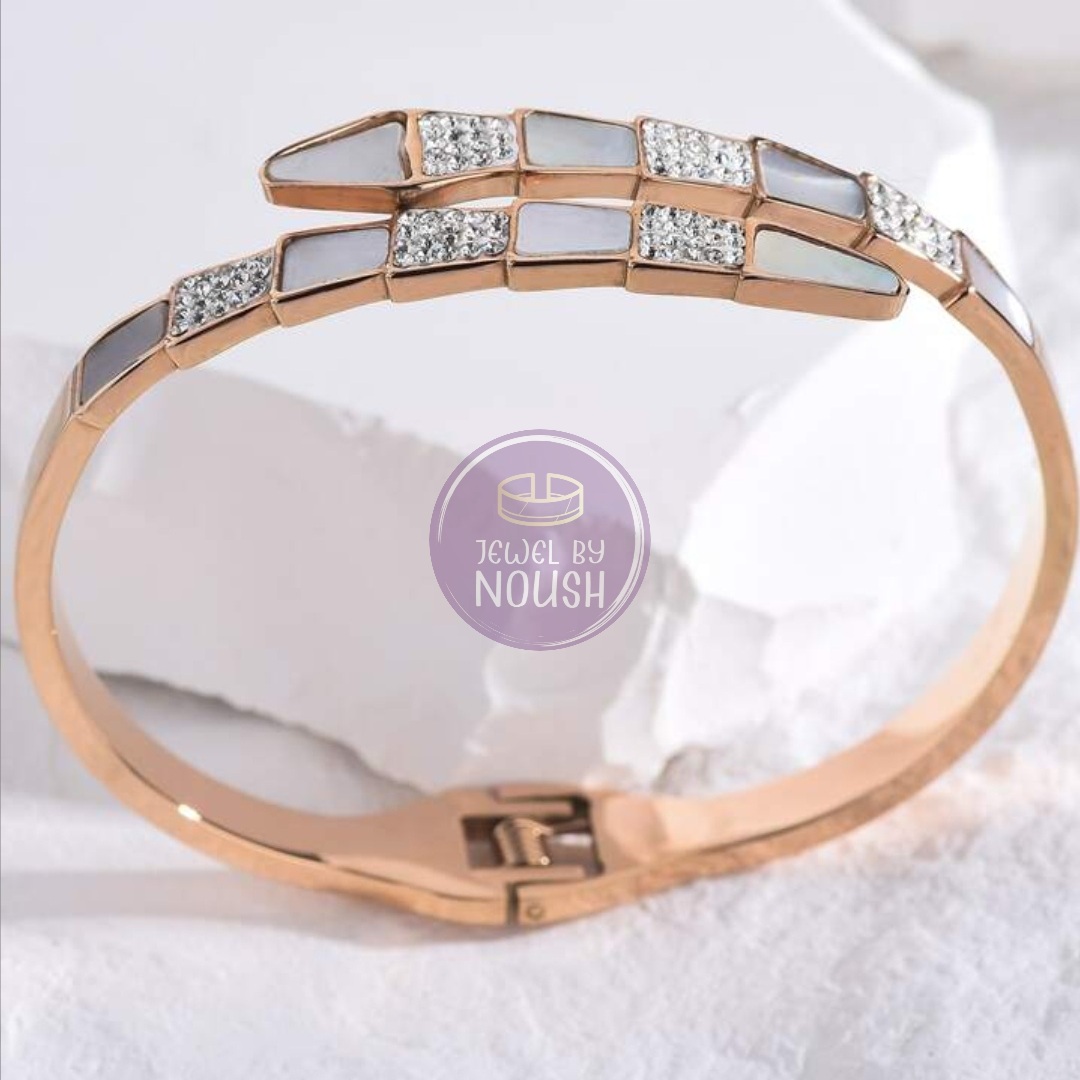  Geometric Opal and Diamond Rose Gold Bracelet
