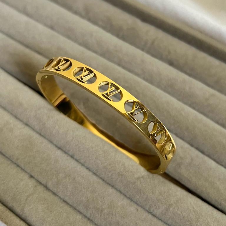 Elegant Gold Cut-Out Bracelet Inspired by LV