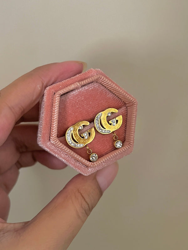 Gucci Inspired Crystal-Embellished Double G Logo Earrings