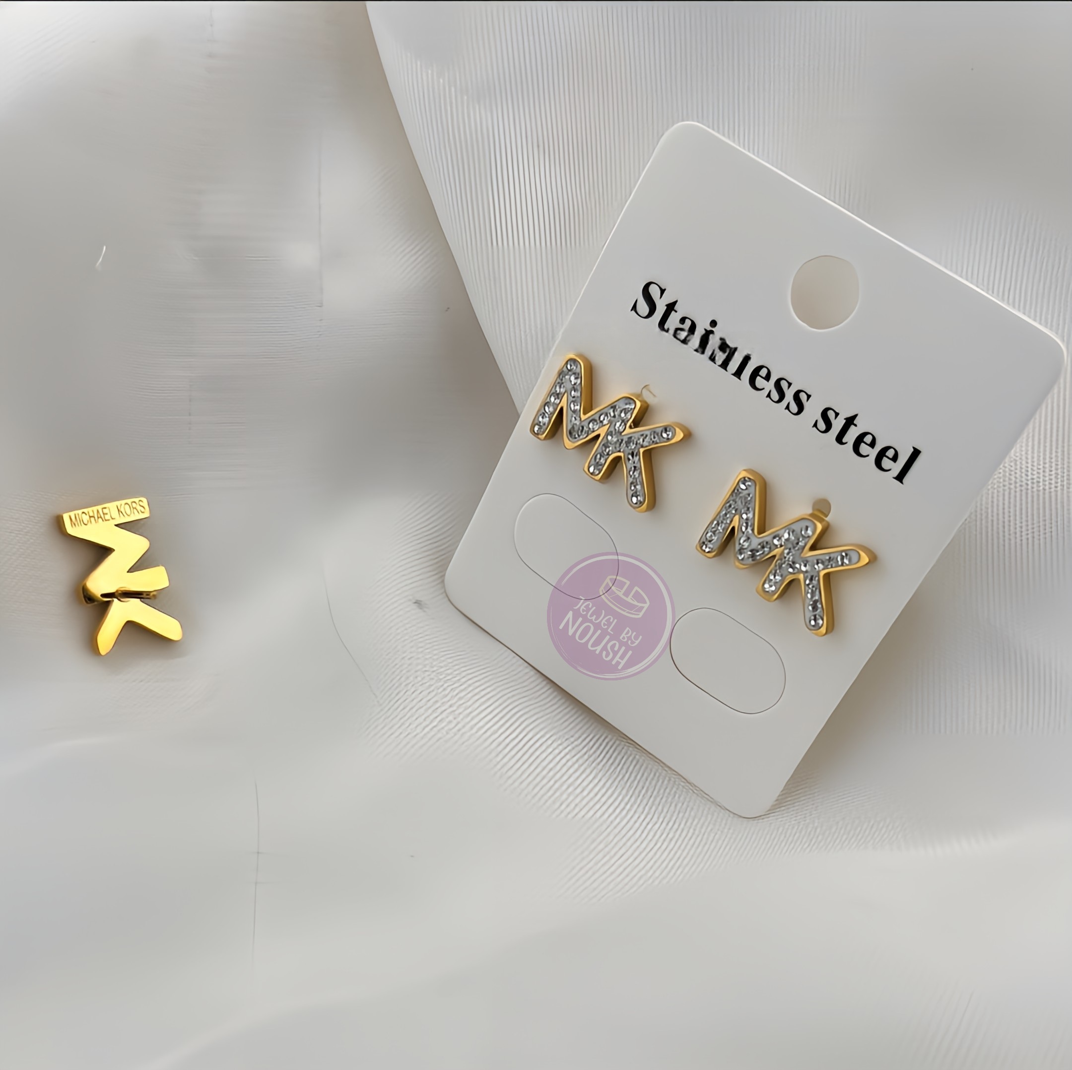 MK Crystal-Embedded Stainless-Steel Earrings