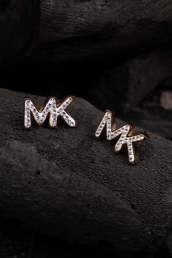 MK Crystal-Embedded Stainless-Steel Earrings