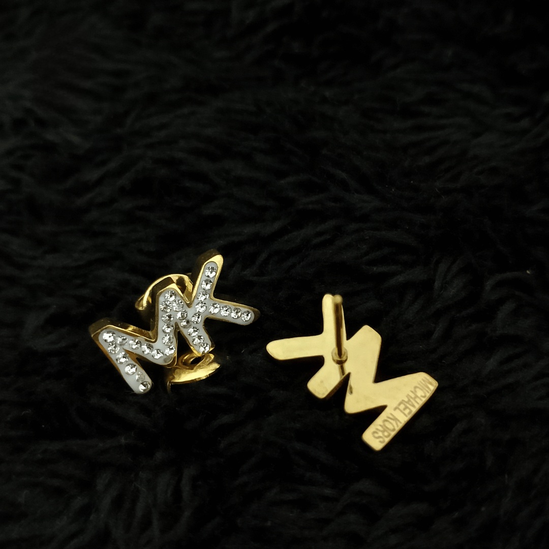 MK Crystal-Embedded Stainless-Steel Earrings