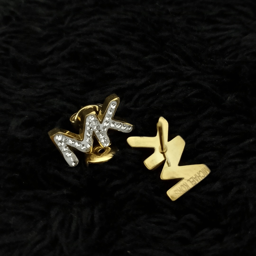 MK Crystal-Embedded Stainless-Steel Earrings