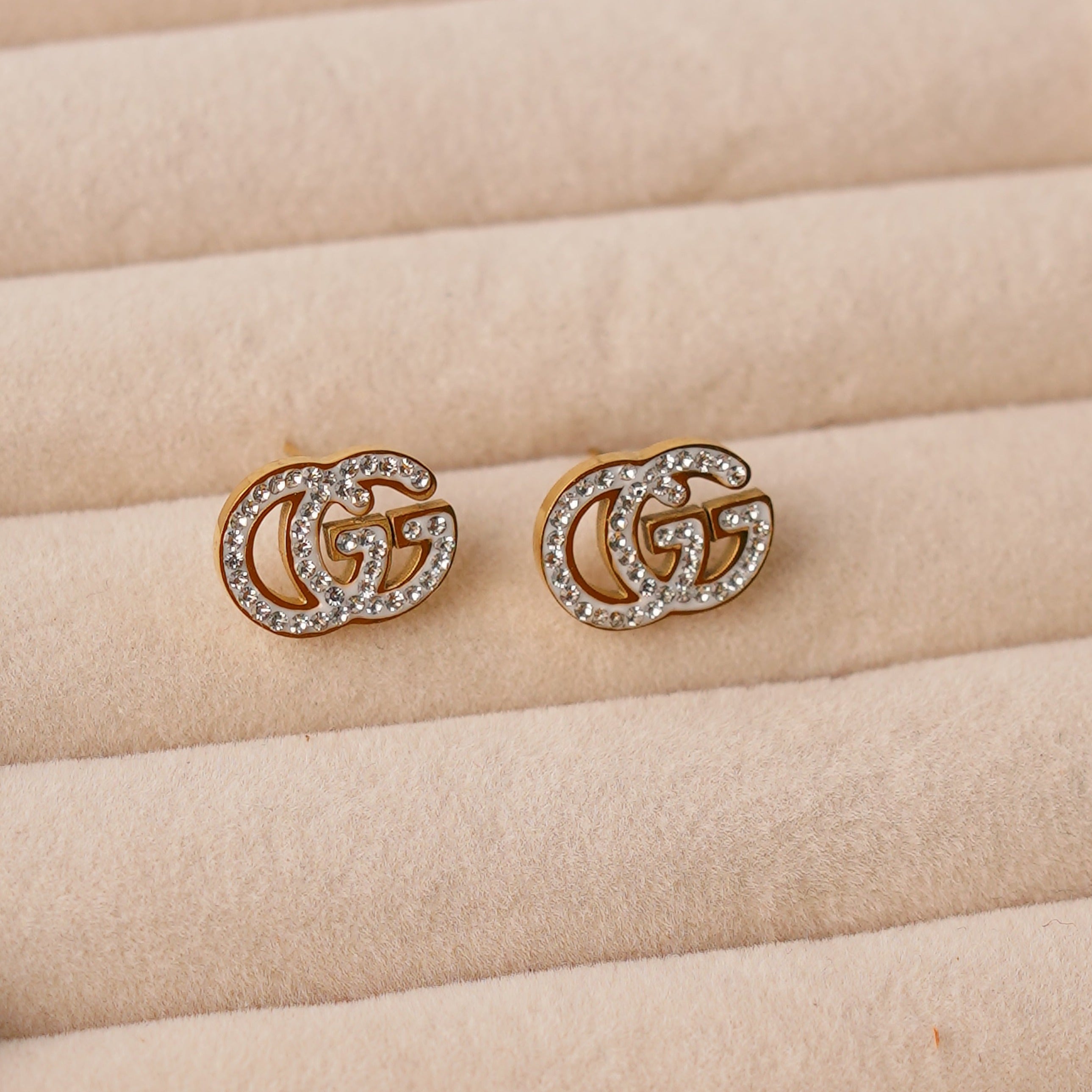 Gucci Inspired Double G Crystal Studs