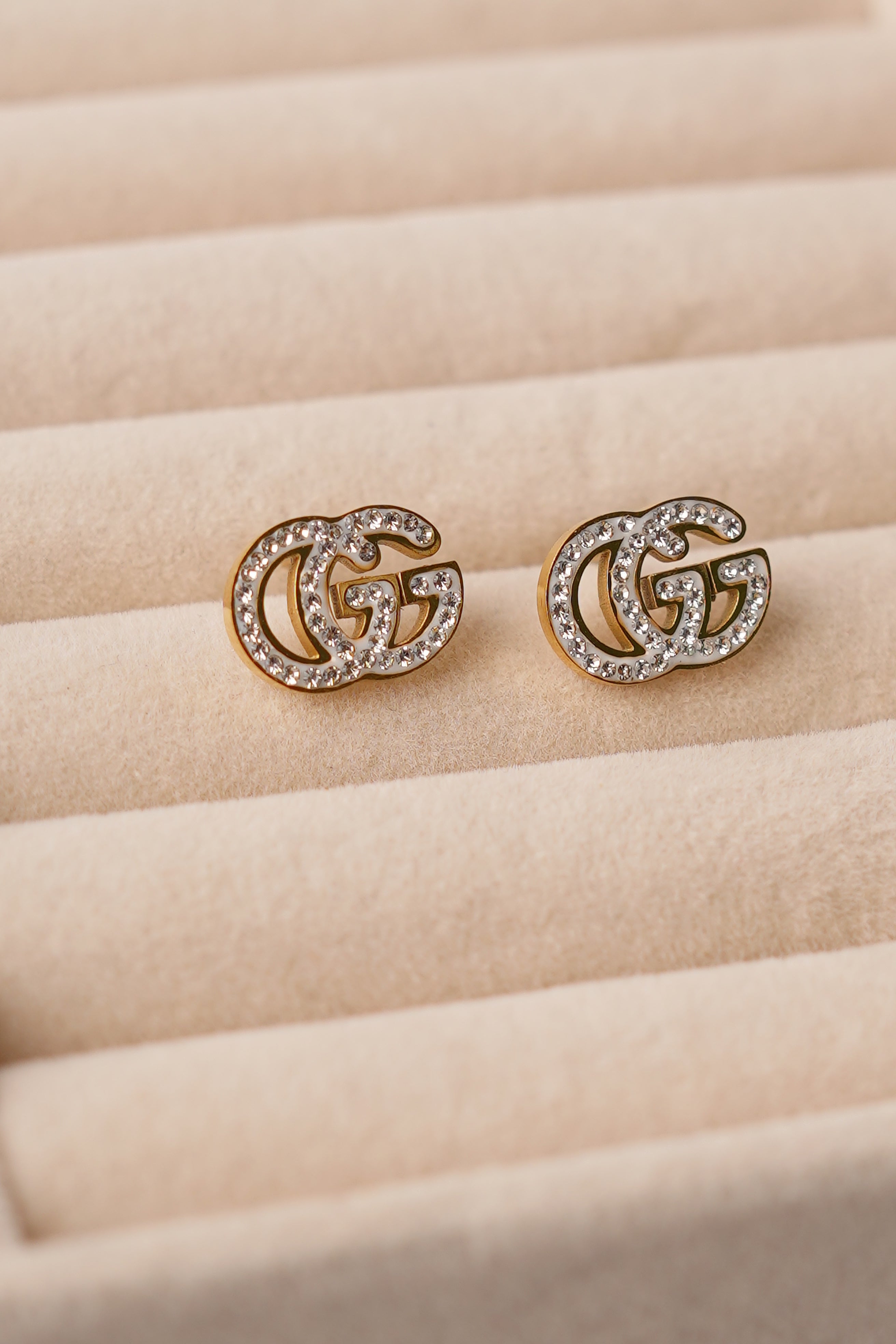  Gucci Inspired Double G Crystal Studs