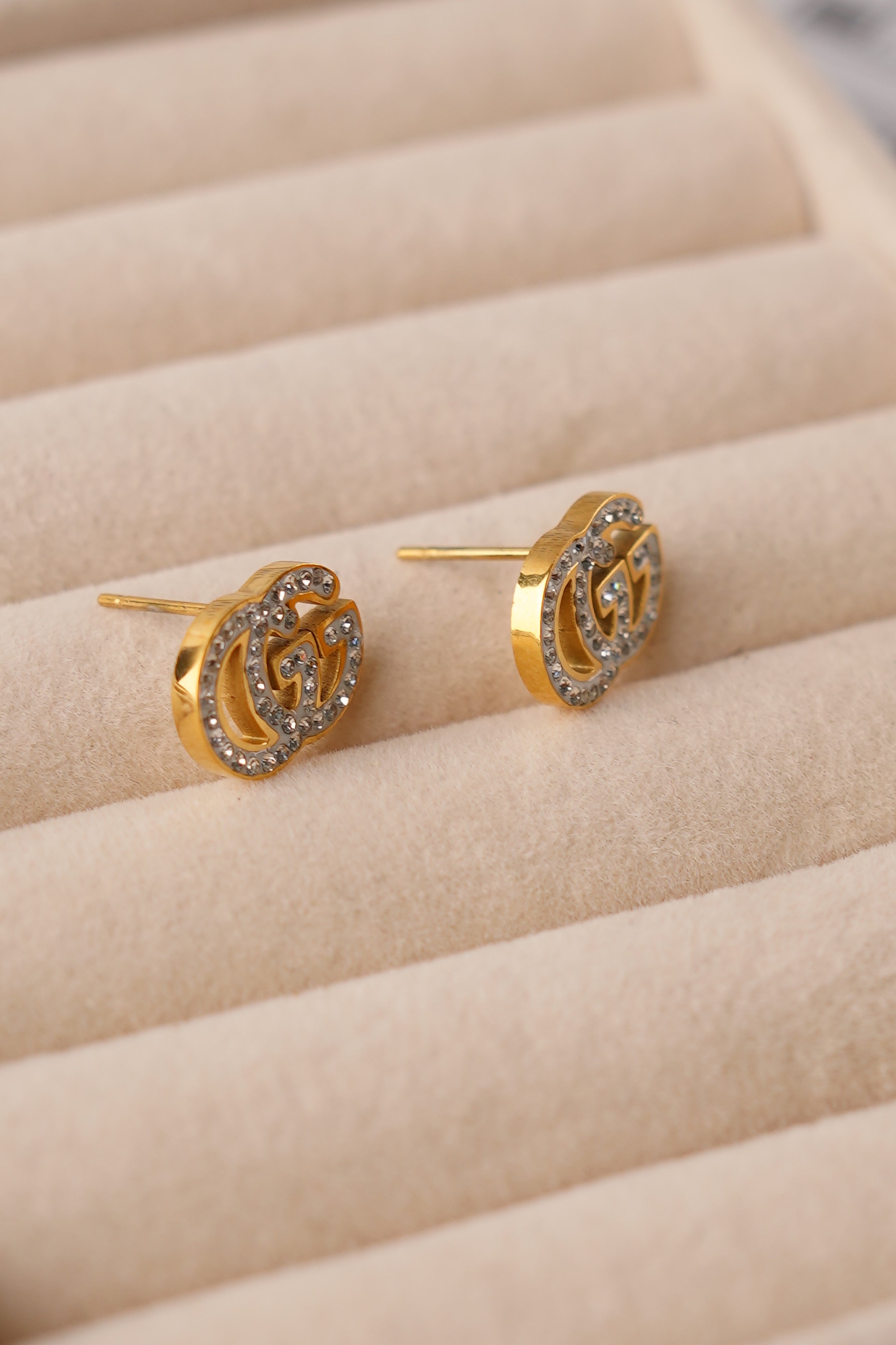  Gucci Inspired Double G Crystal Studs