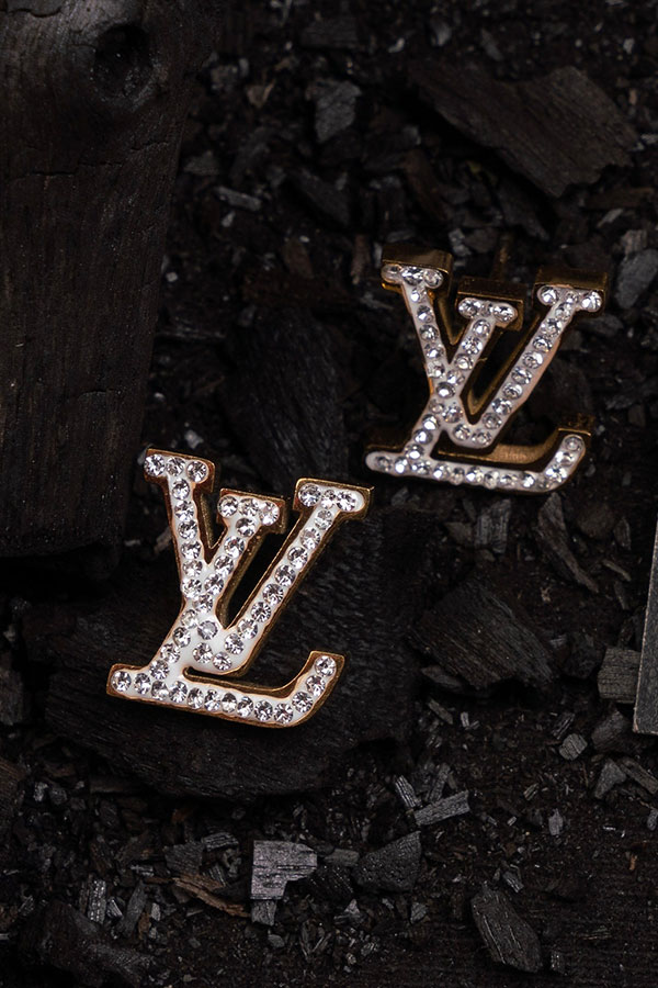 LV Letter Gemstone Studs Earrings