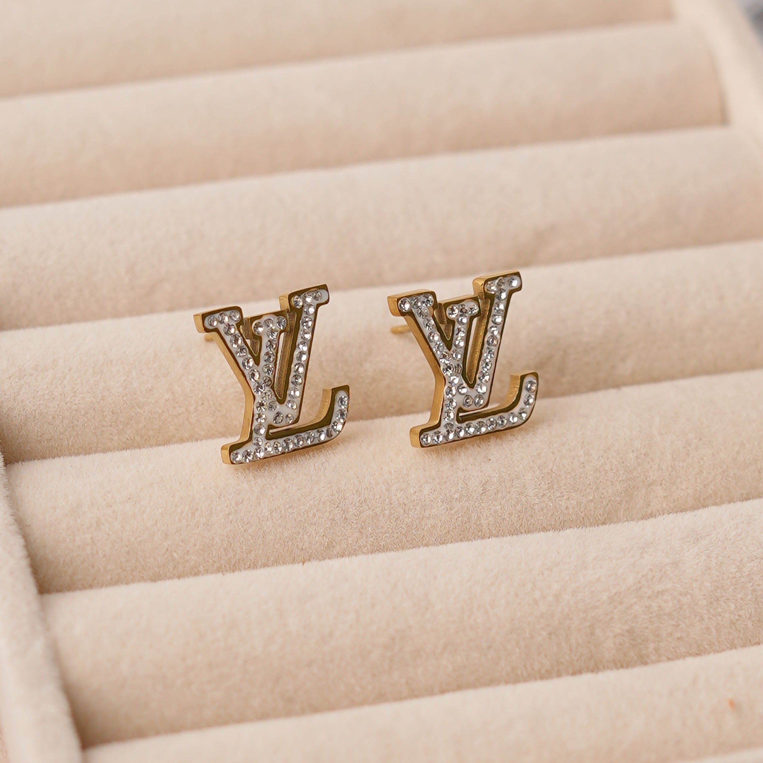 LV Letter Gemstone Studs Earrings