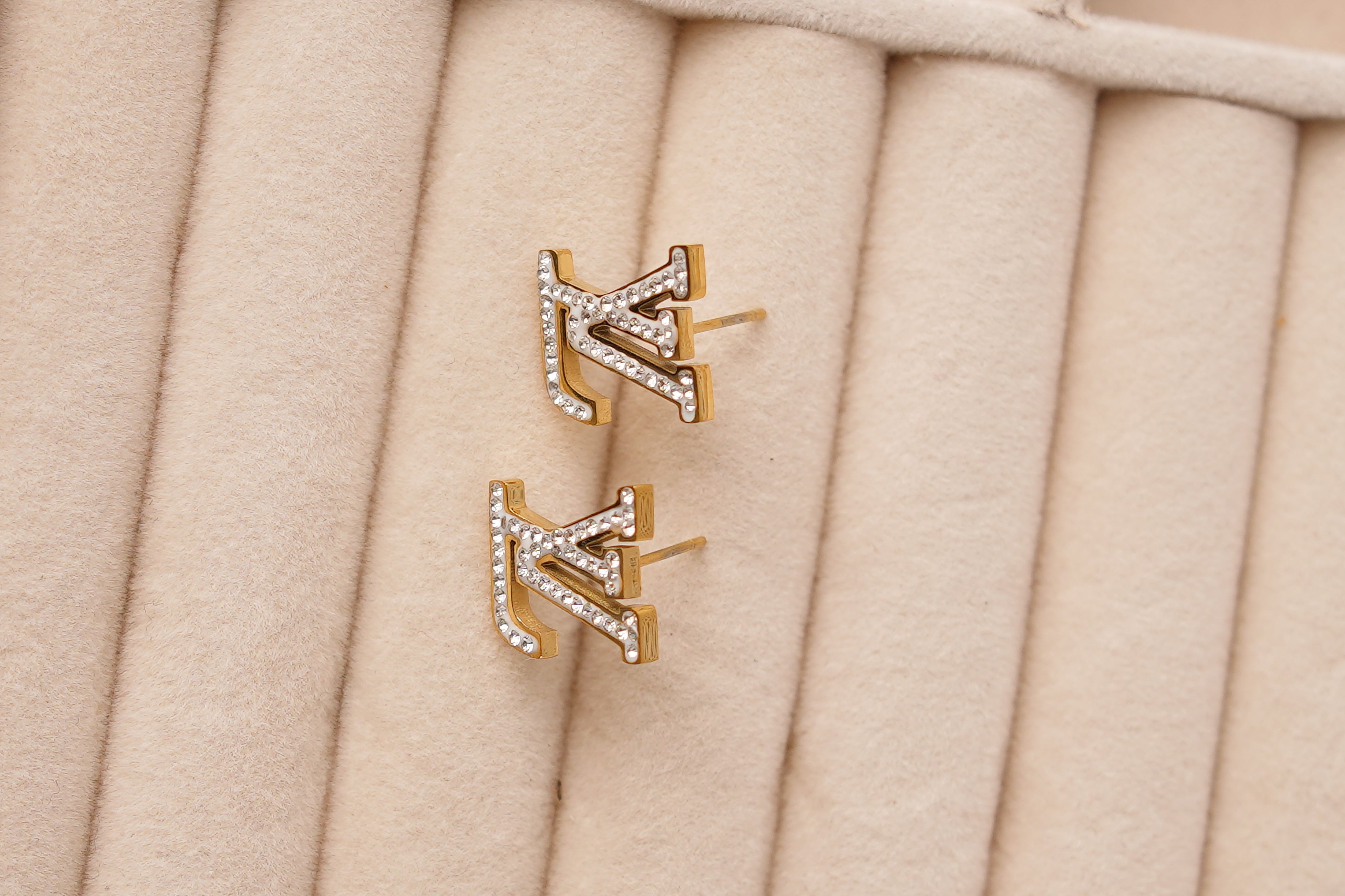 LV Letter Gemstone Studs Earrings