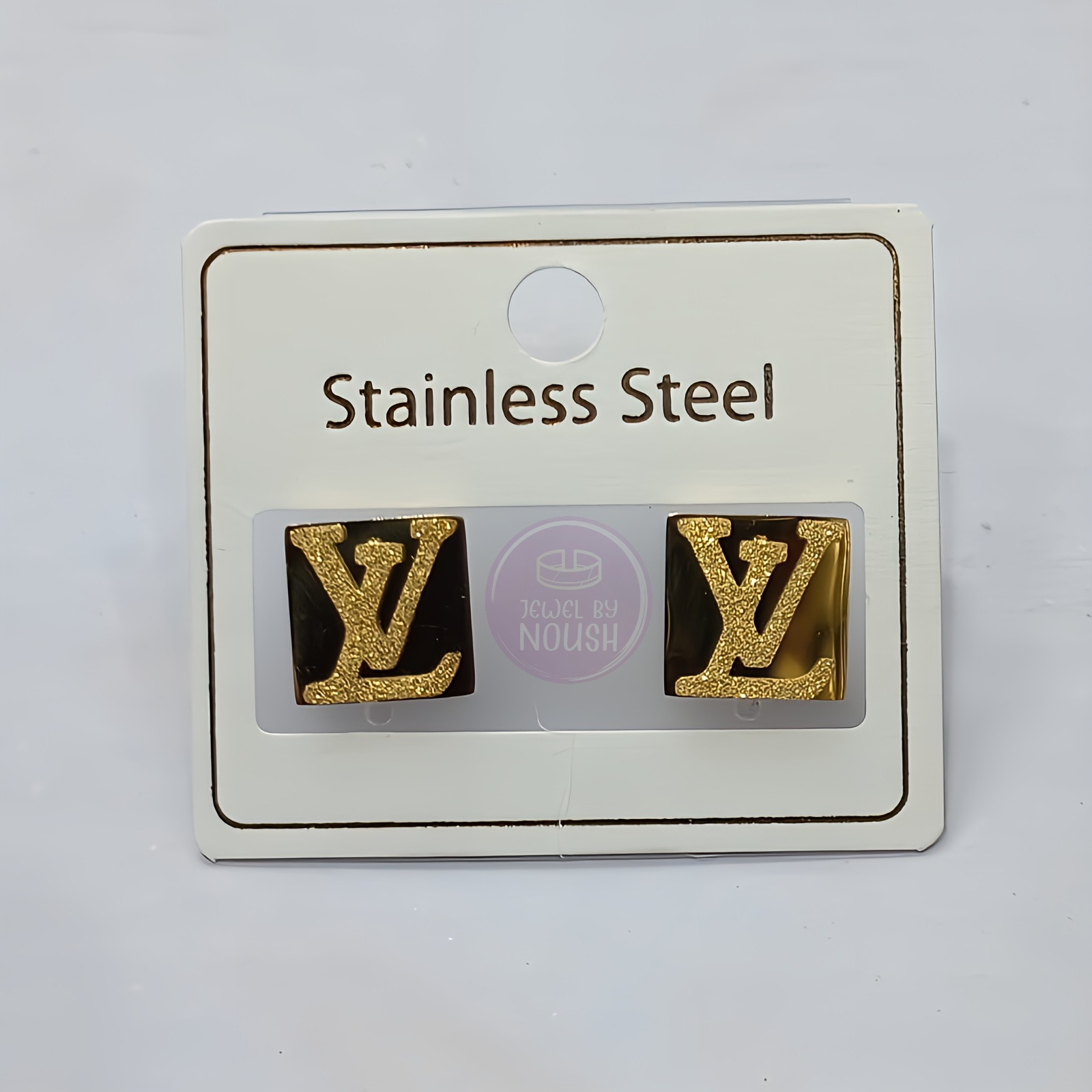 Stainless Steel LV Logo Stud Earrings