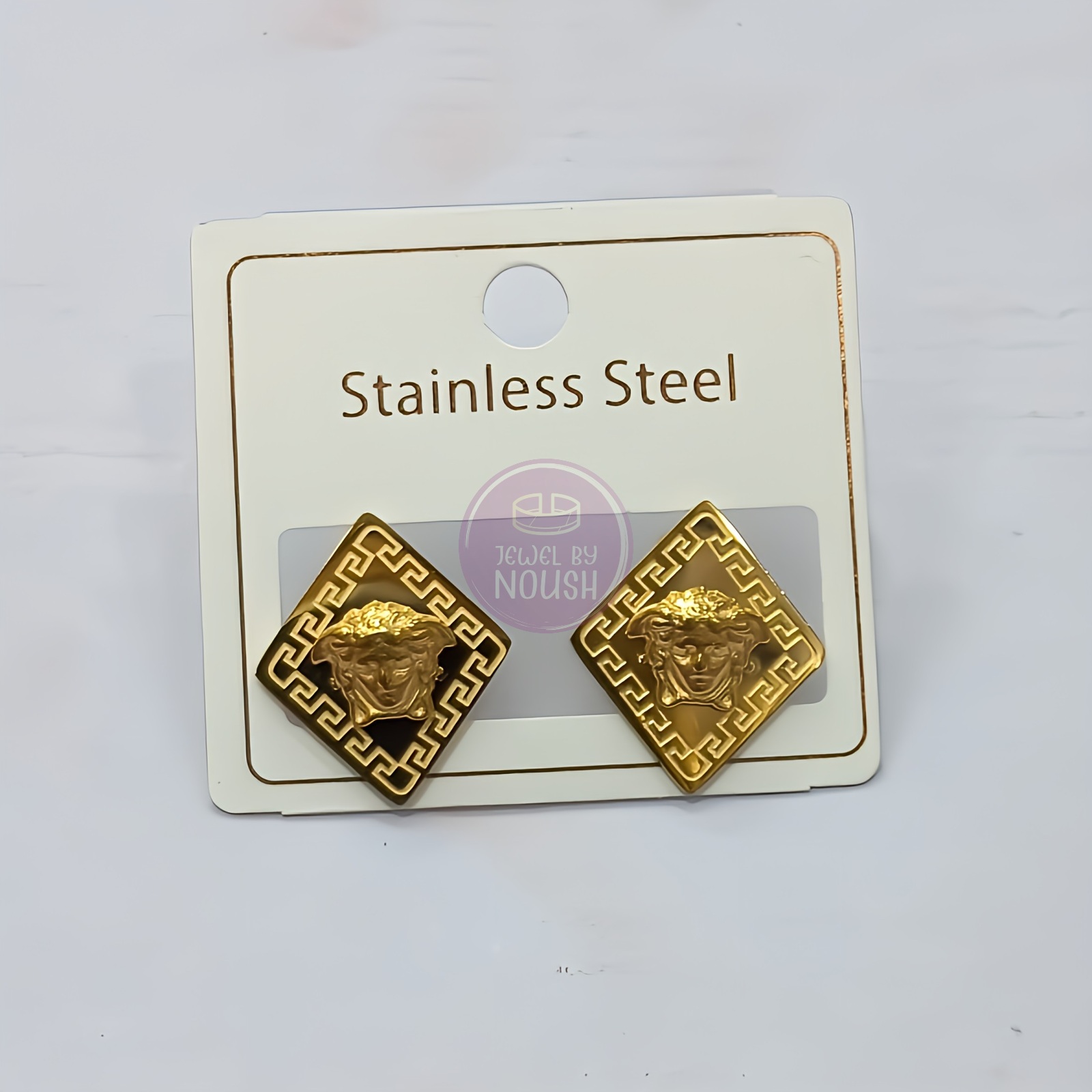 Gold Medusa Head Stud Earrings